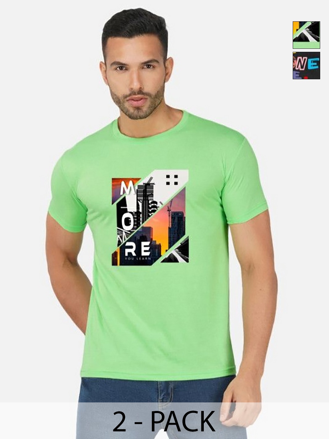 

GLOBAL NOMAD Men 2 Printed Bio Finish Applique T-shirt, Green