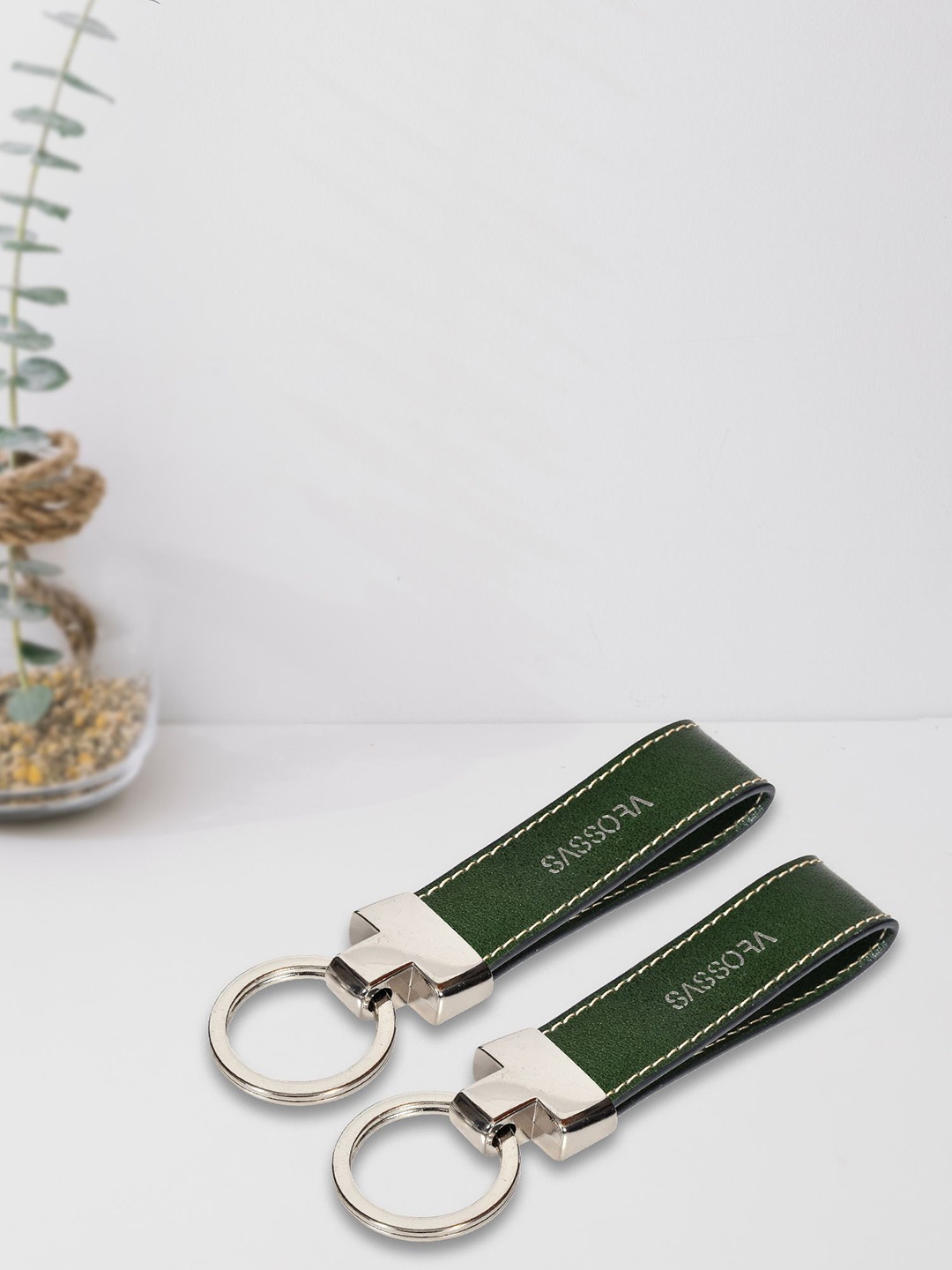 

Sassora Set Of 2 Leather Printed Key Chain, Green