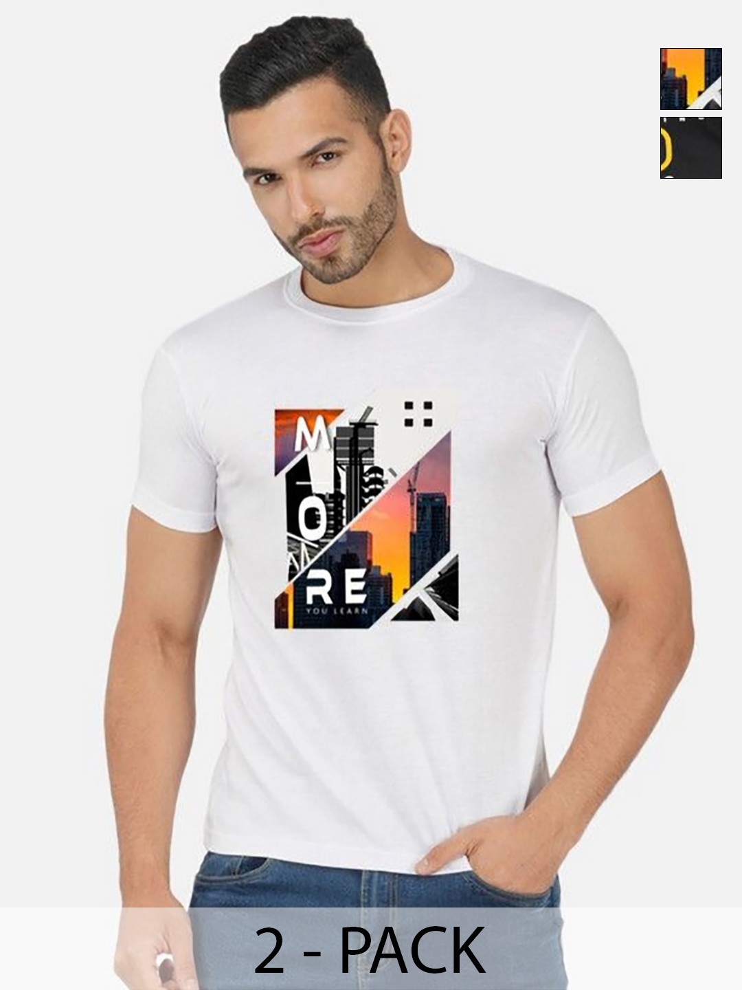 

GLOBAL NOMAD Men 2 Printed Bio Finish Applique T-shirt, White