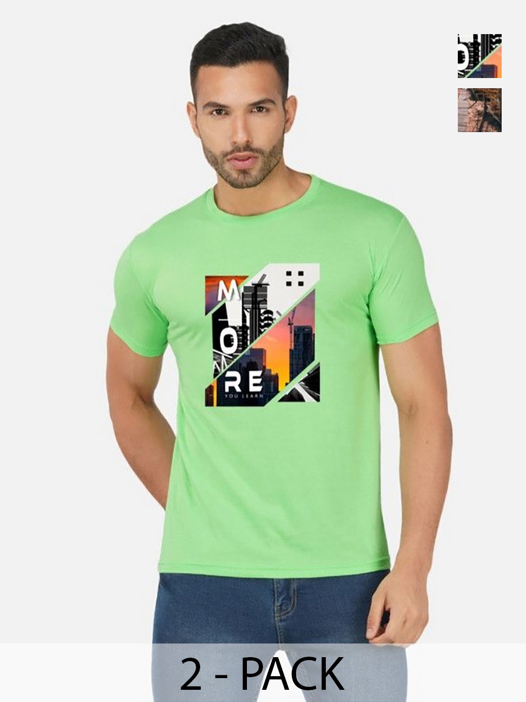 

GLOBAL NOMAD Men 2 Printed Bio Finish Applique T-shirt, Green
