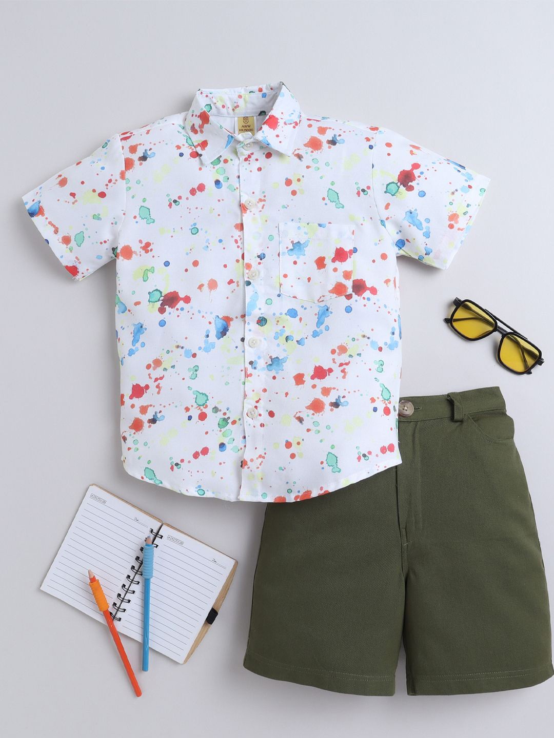 

AWW HUNNIE Boys Relaxed Floral Opaque Printed Casual Shirt, White