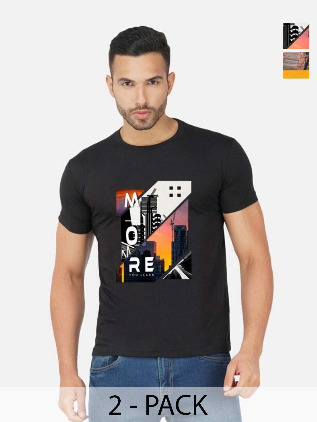 

GLOBAL NOMAD Men 2 Printed Bio Finish Applique T-shirt, Black