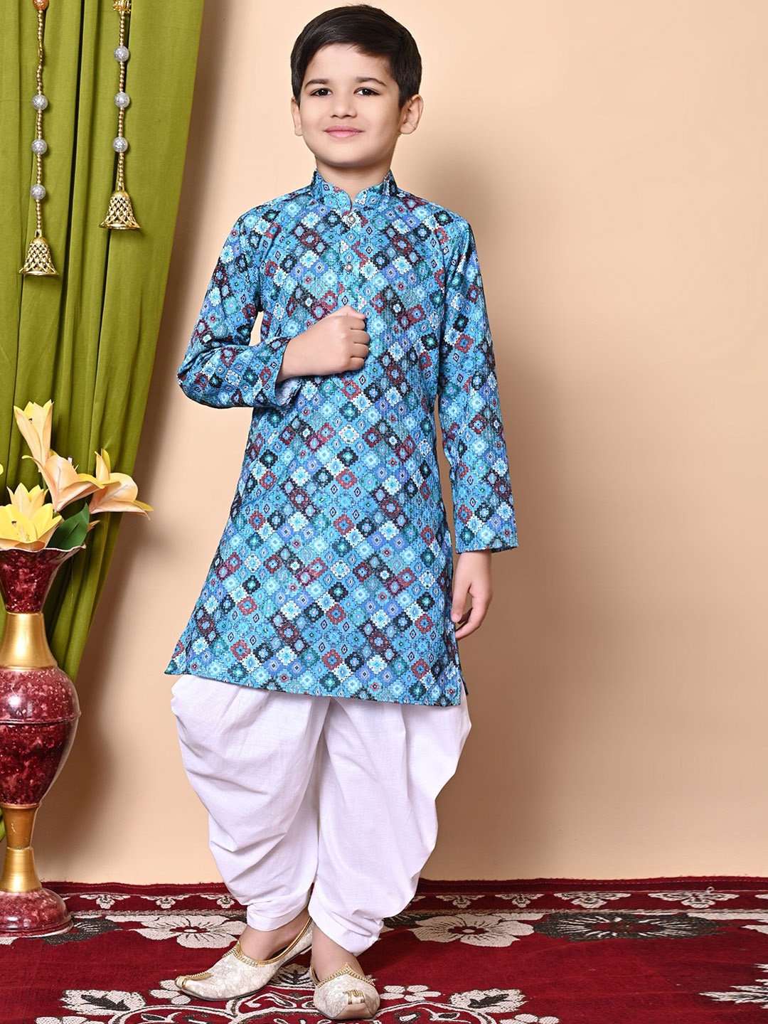 

BAESD Boys Printed Regular Sequinned Kurta with Patiala, Blue