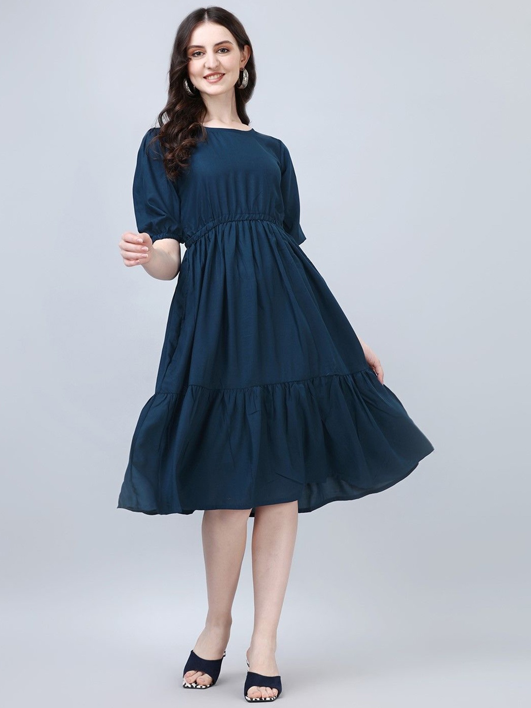 

Raiyani Fashion Applique Crepe Fit & Flare Dress, Blue