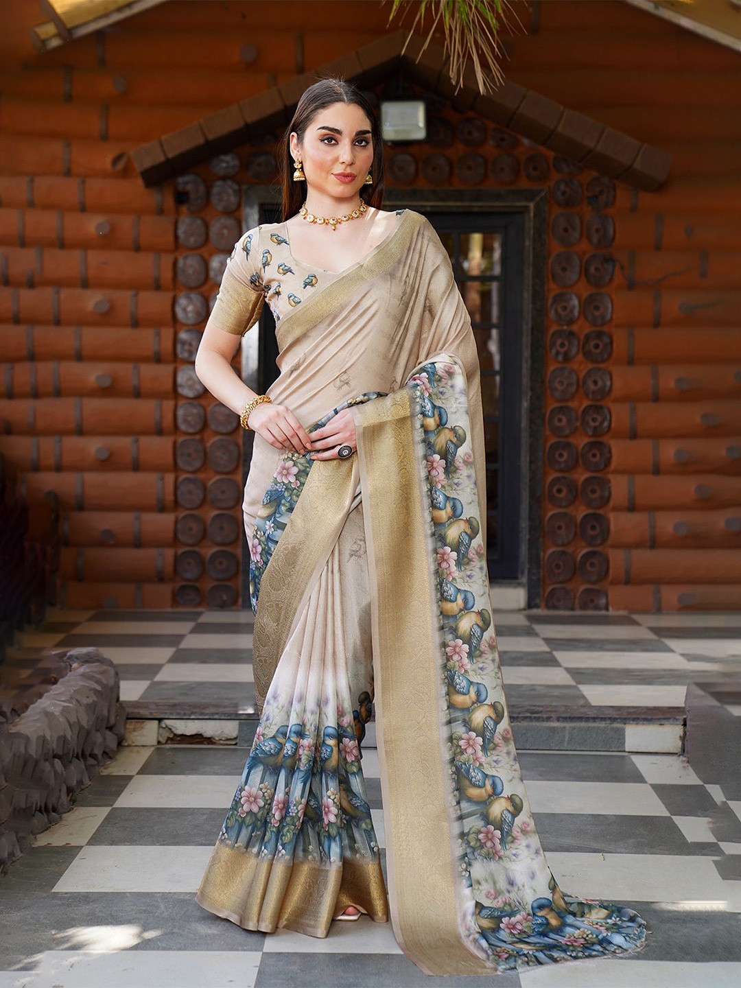 

Sitanjali Floral Zari Poly Chiffon Saree, Grey