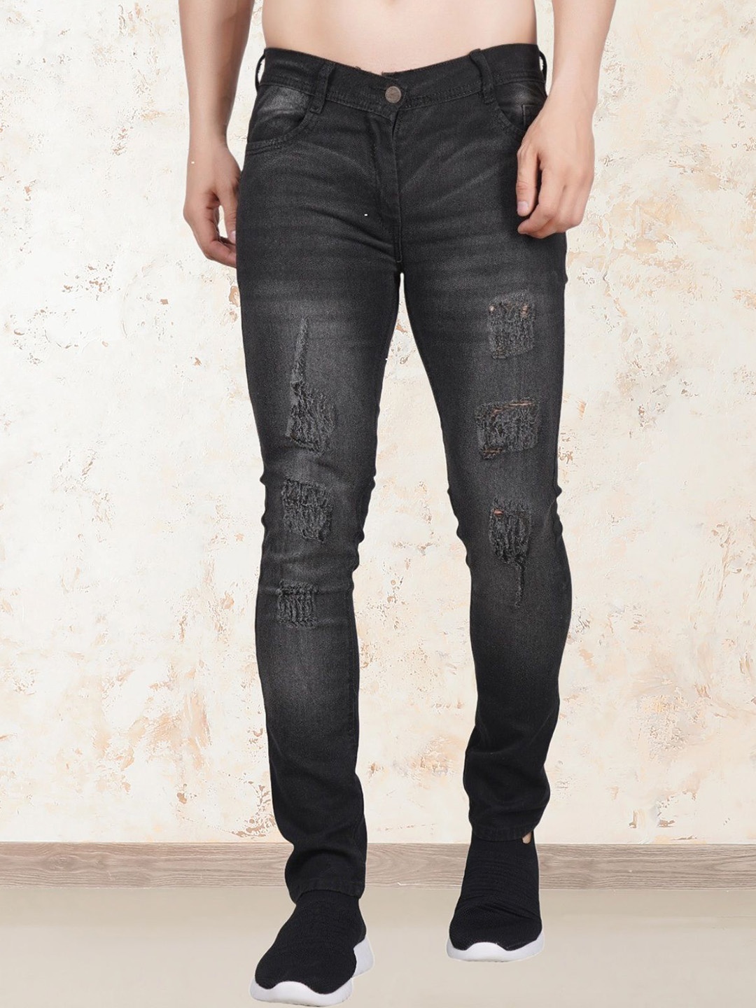 

LINARIA Men Classic Slim Fit Mildly Distressed Light Fade Jeans, Grey