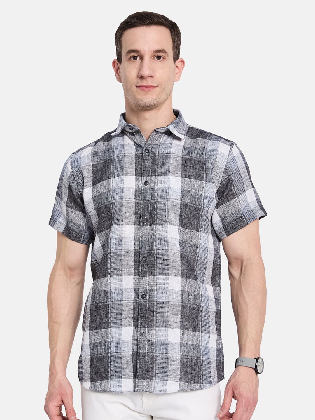 

METTLE Men Opaque Checked Casual Shirt, Grey