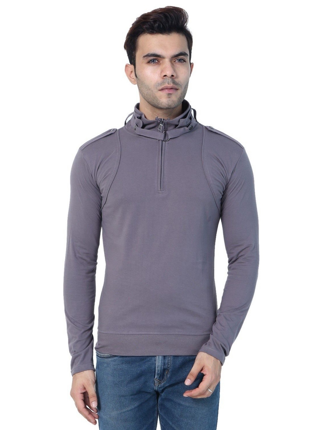 

Black Collection Men High Neck T-shirt, Silver