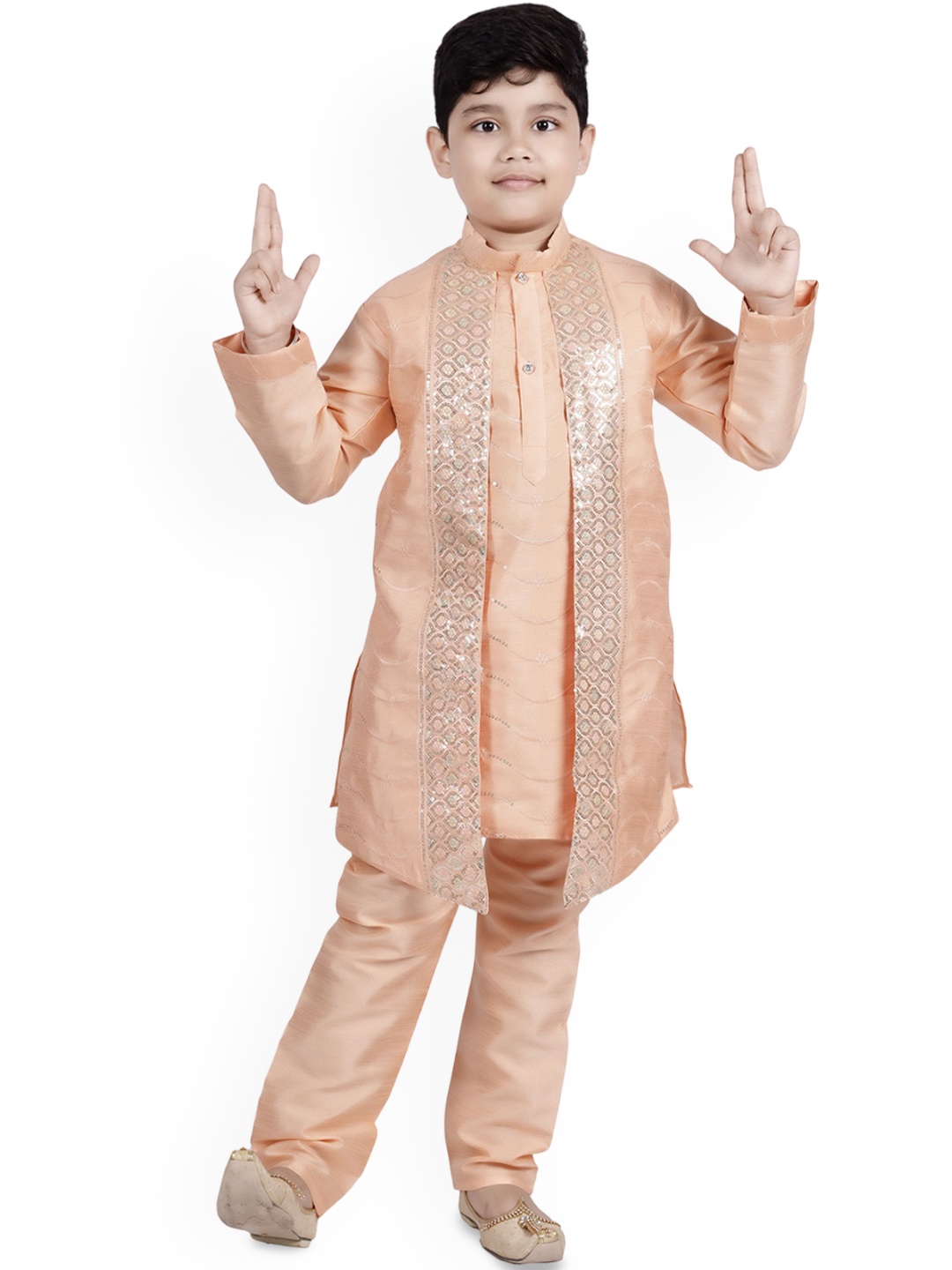 

BAESD Boys Ethnic Motifs Embroidered Regular Sequinned Kurta with Pyjamas, Orange