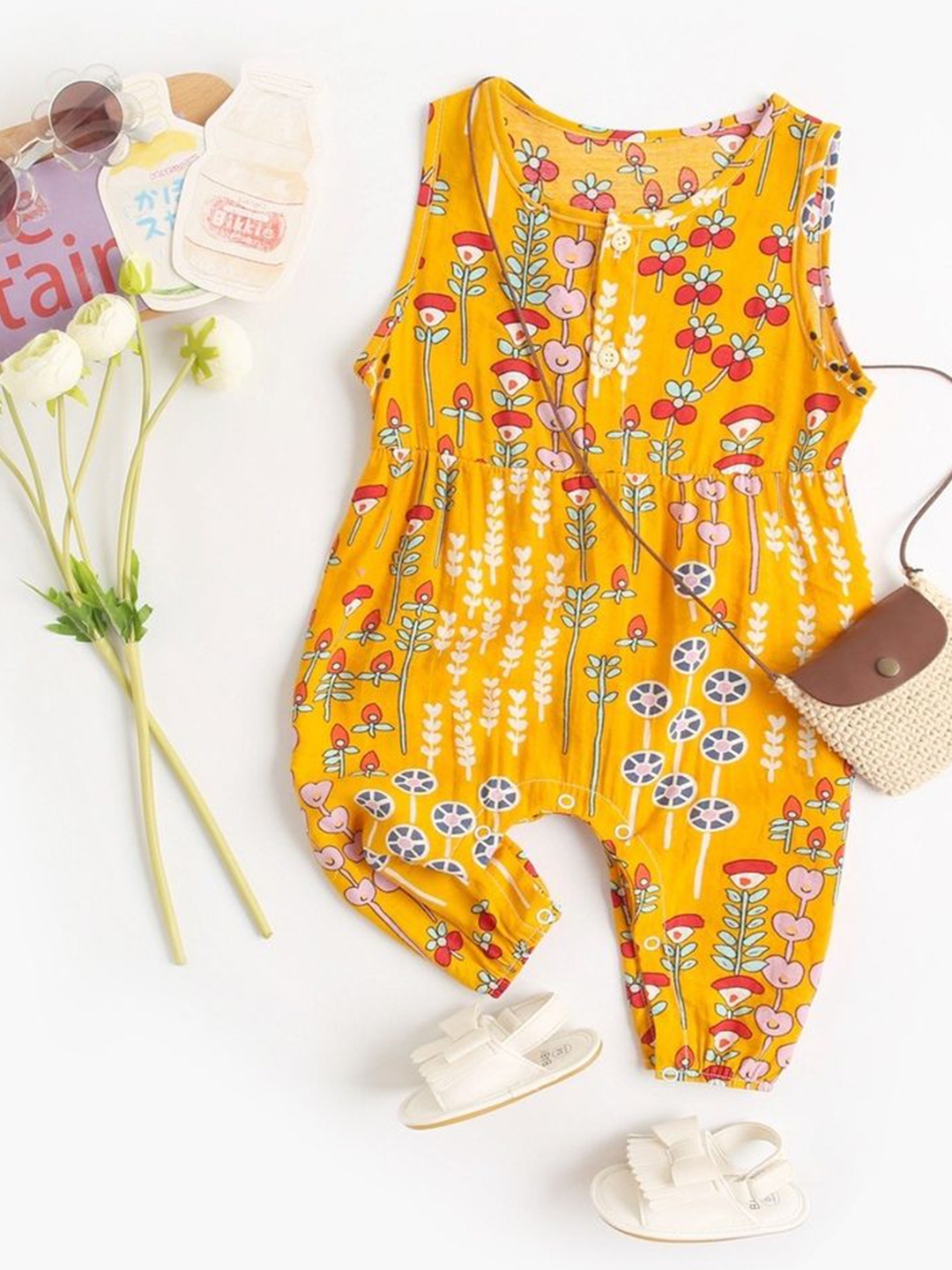 

LULU & SKY Girls Printed Basic Jumpsuit, Yellow