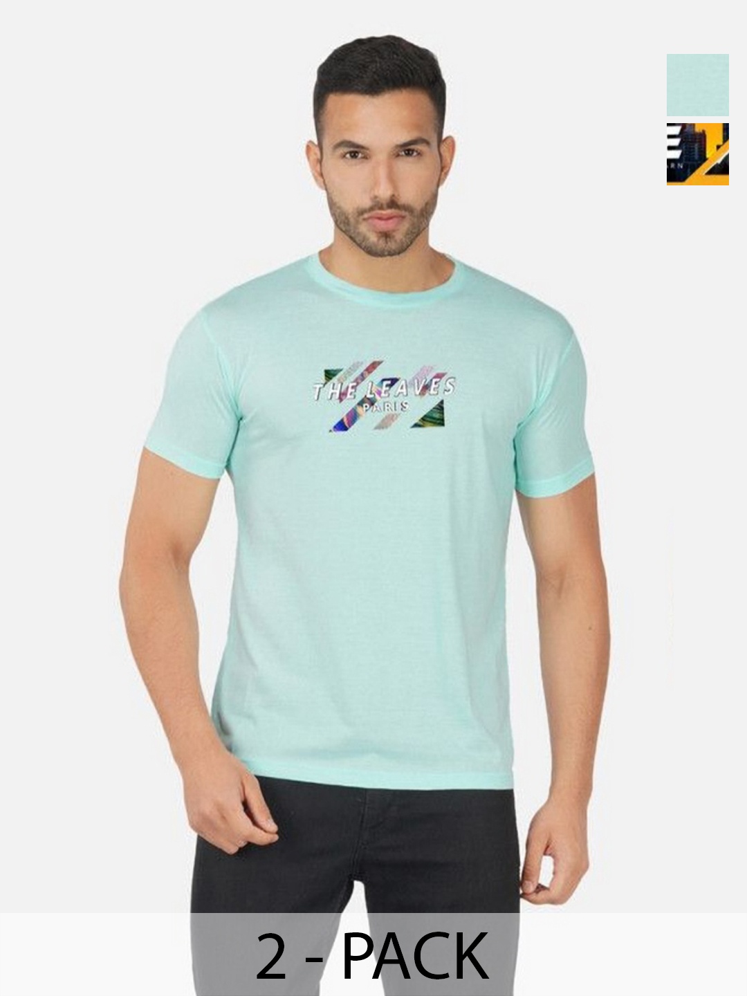 

GLOBAL NOMAD Men 2 Printed Bio Finish Applique T-shirt, Mustard