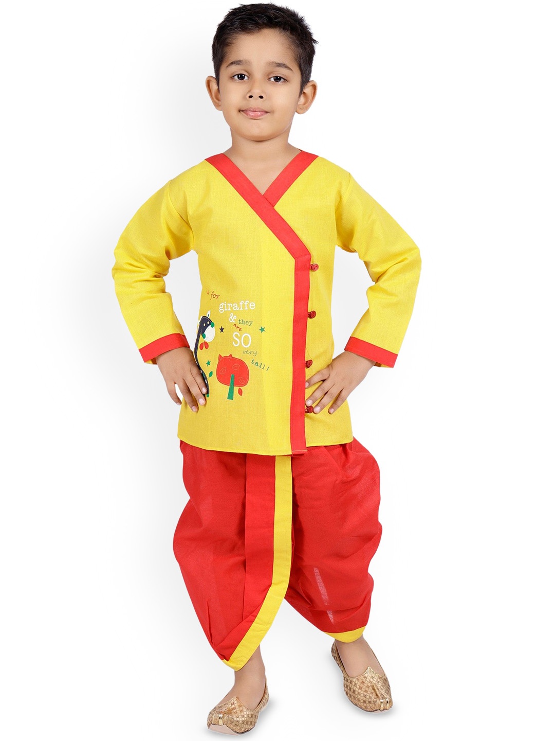 

BAESD Boys Printed Regular Kurta with Dhoti Pants, Yellow