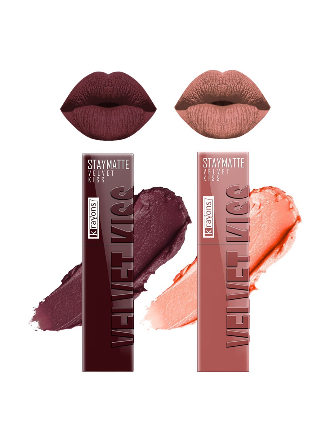 

krayons Set Of 2 StayMatte Velvet Kiss Liquid Lipstick - Burnt Maroon 02 - Sheer Nude 05