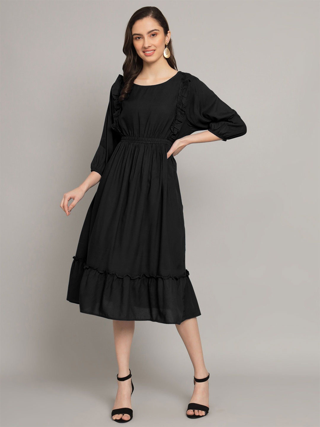 

Jash Creation Applique Crepe Fit & Flare Maxi Dress, Black