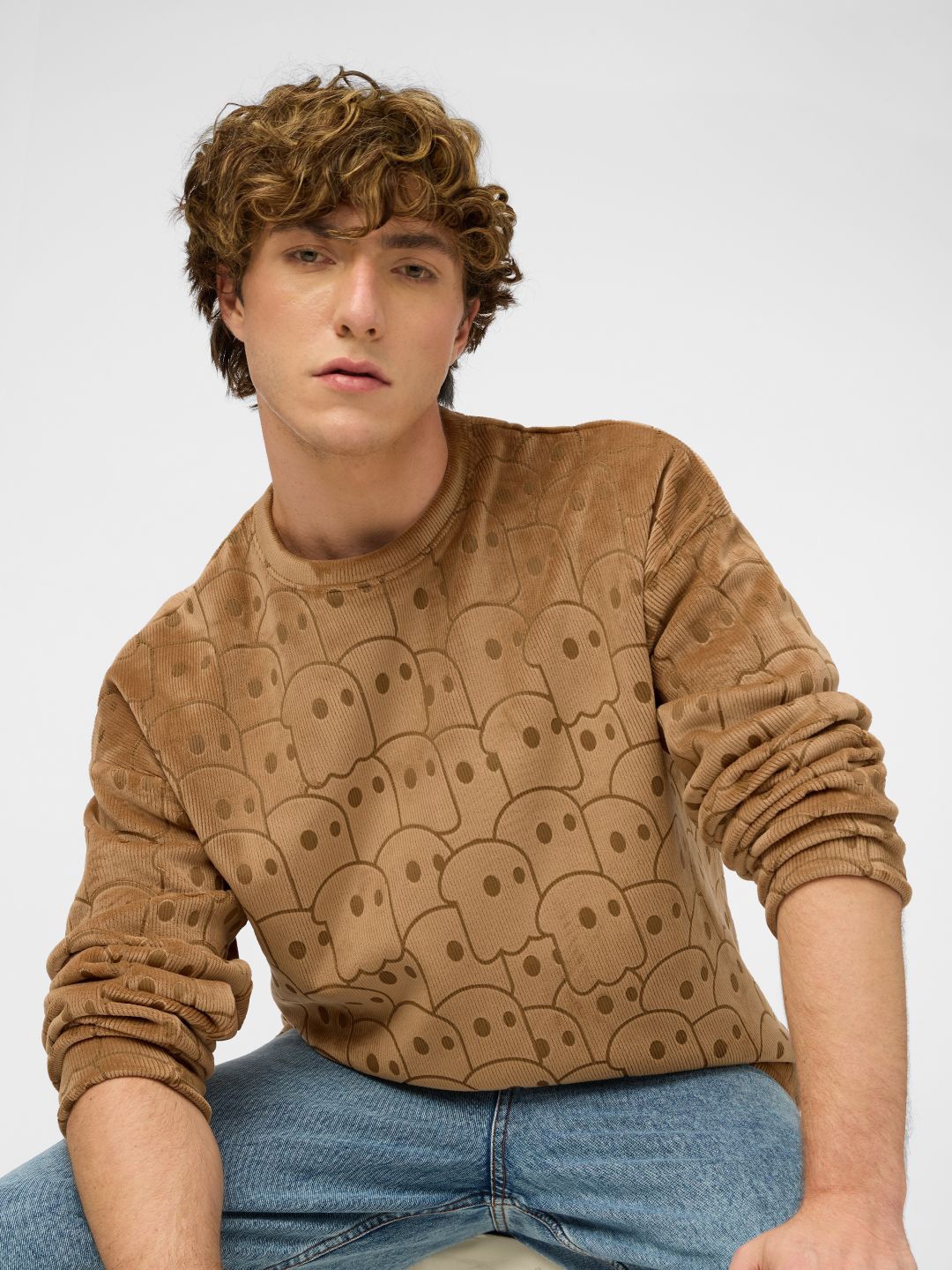 

The Souled Store Men Printed Polyester Elastane Sweatshirt, Brown