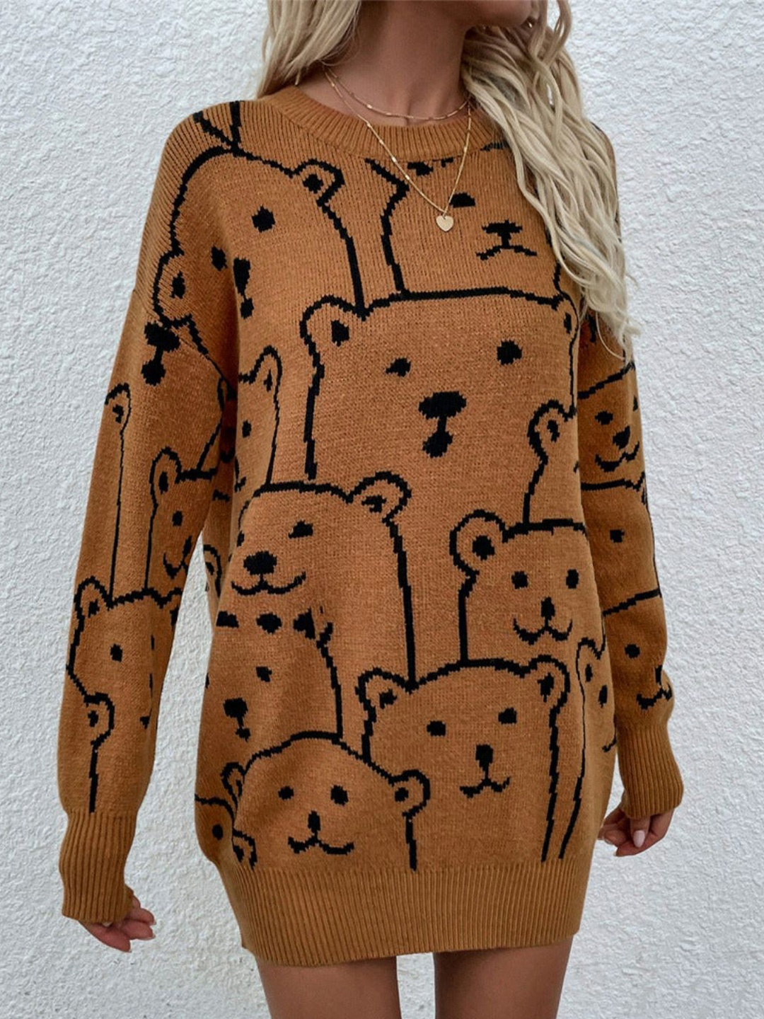 

Oh Rare Women Quirky Printed Pullover, Brown