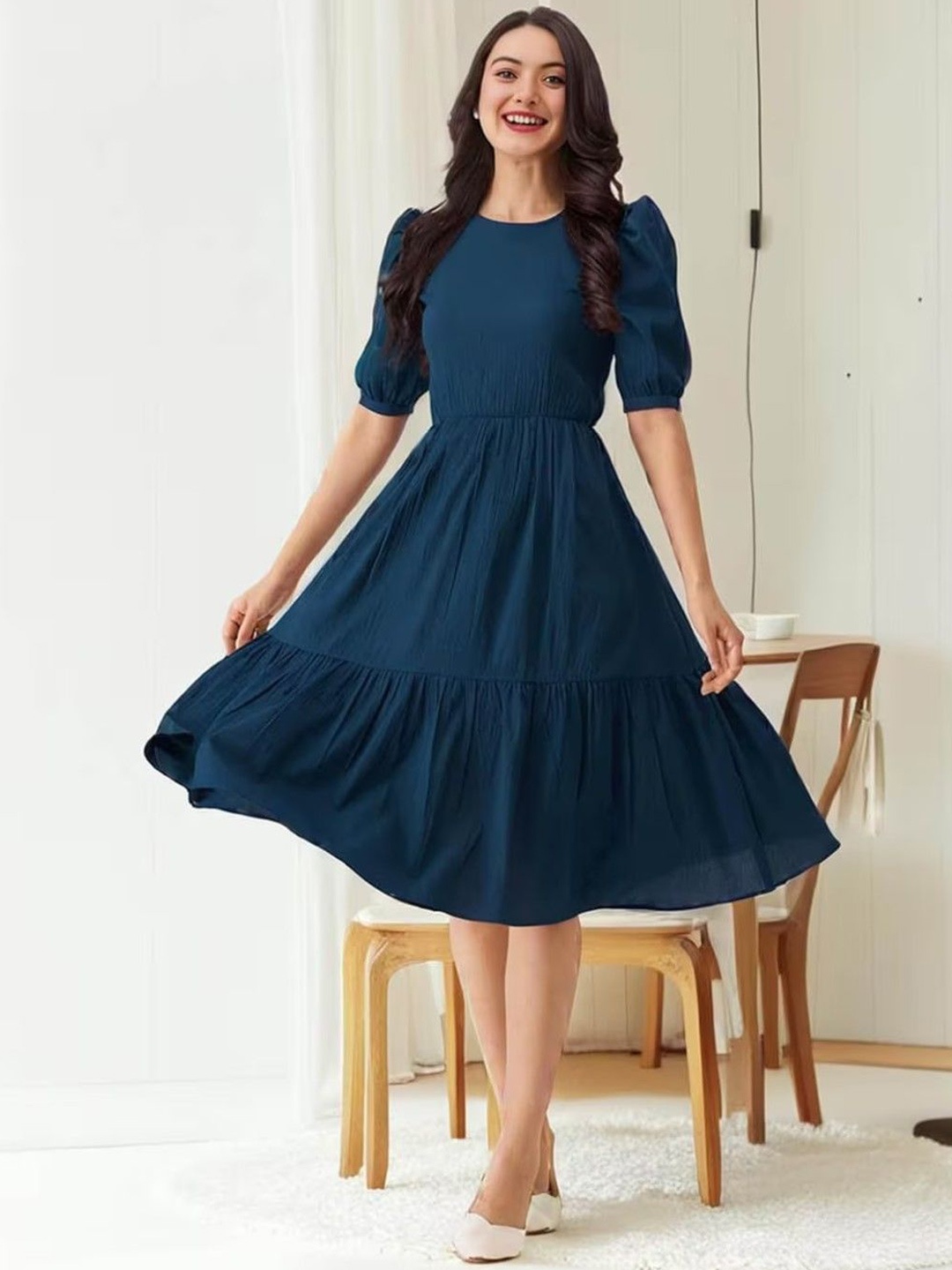 

Raiyani Fashion Applique Crepe Fit & Flare Dress, Blue