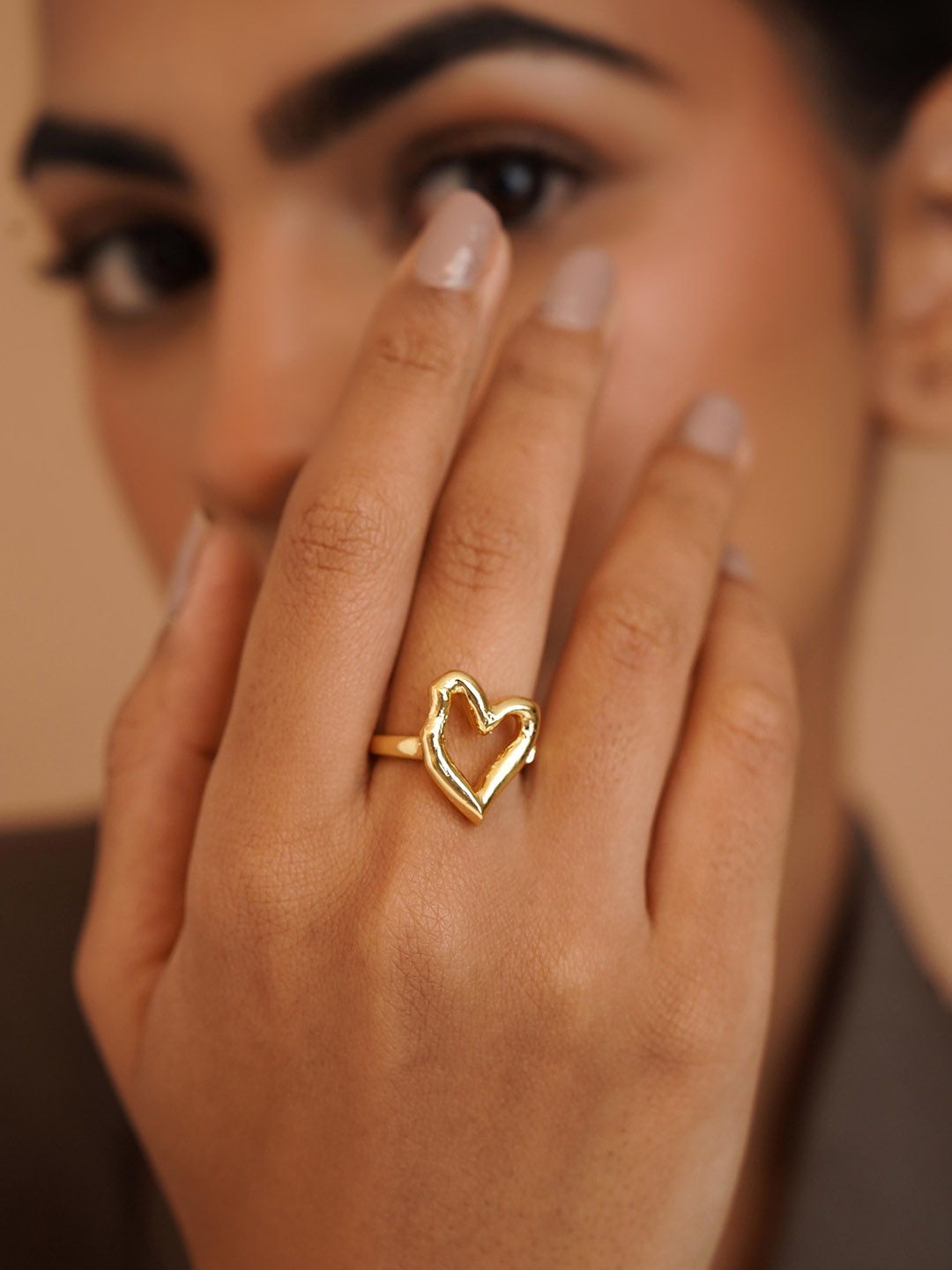 

ROYAL PITARAH Gold-Plated Forever Heart Adjustable Finger Ring