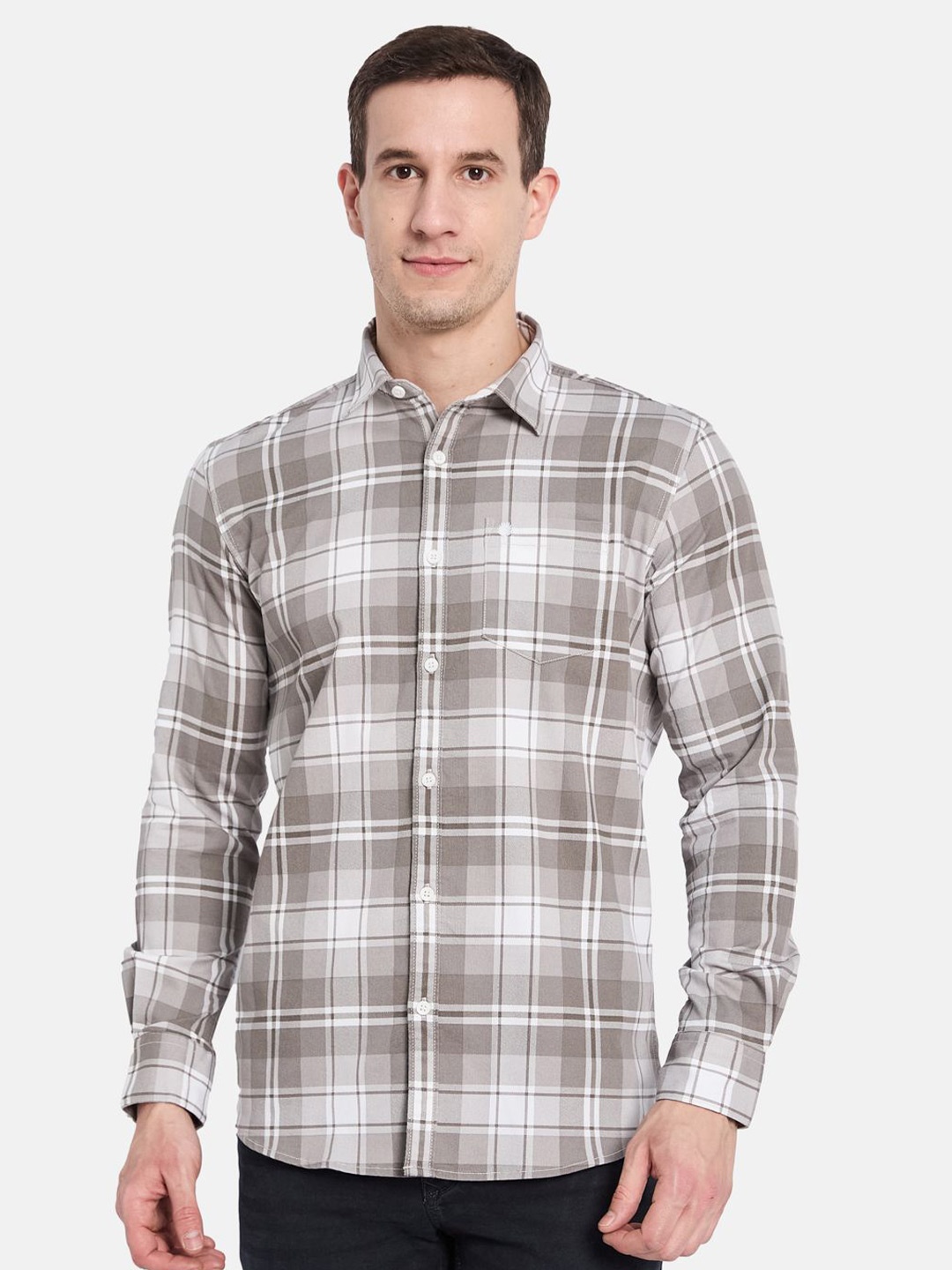 

METTLE Men Opaque Checked Casual Shirt, Grey