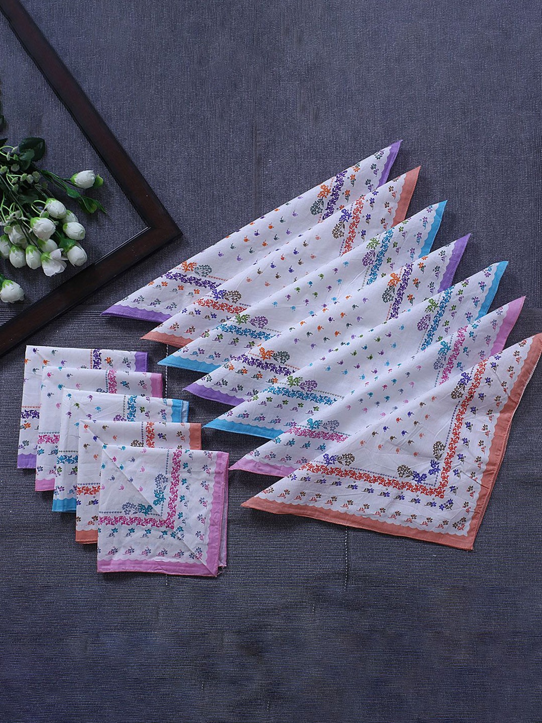 

Kuber Industries Women & Girls Set Of 12 Colorful Flower Print Soft Cotton Hankies, Blue