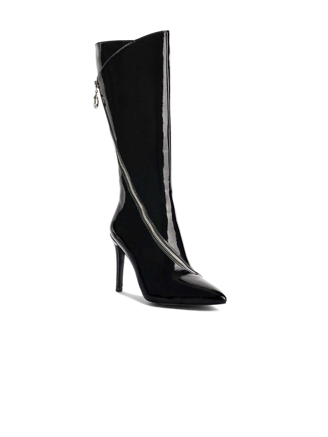 

RAG & CO Women Zip Around Calf Length Slim Heel Boots, Black