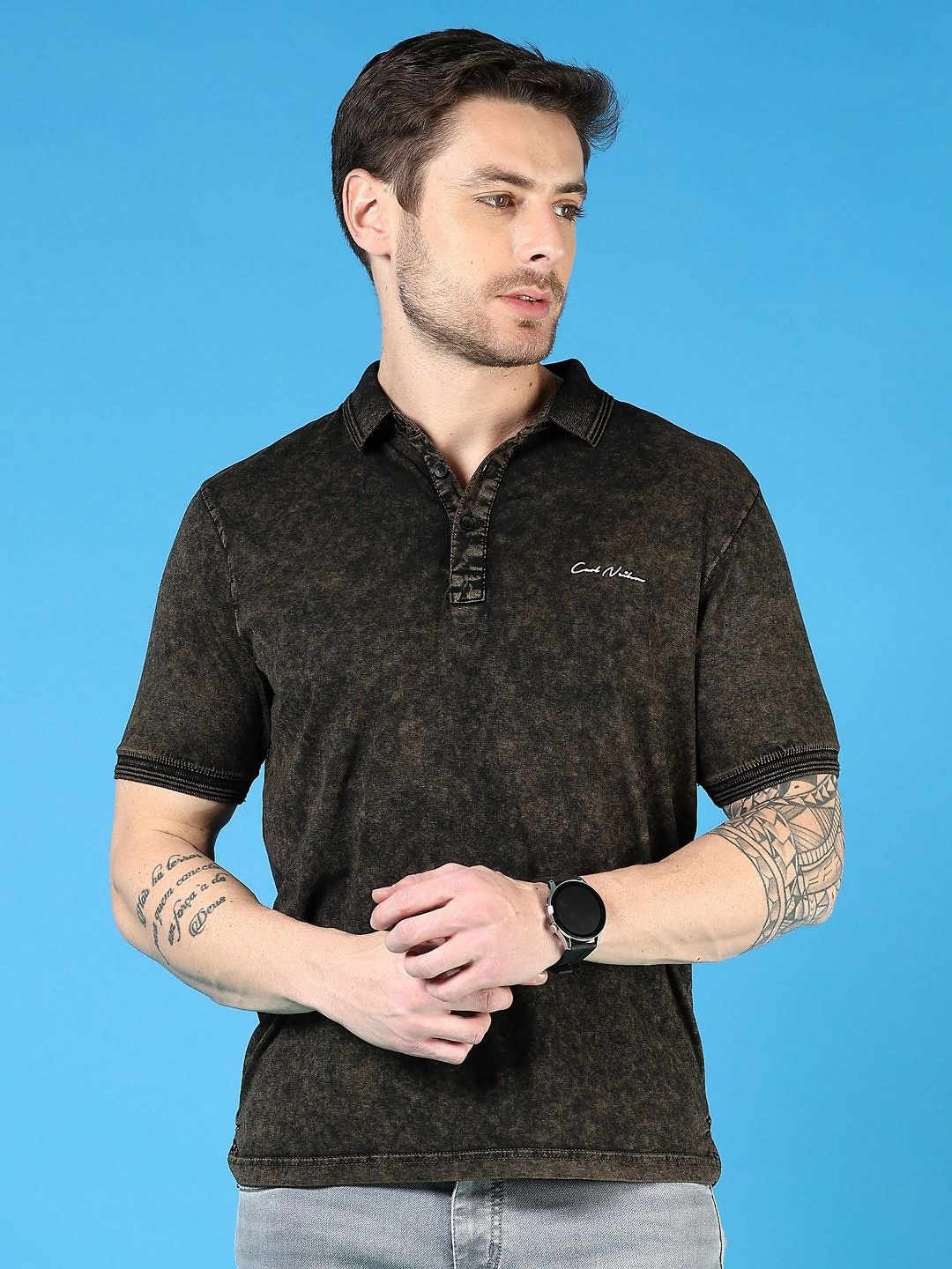 

V-Mart Men Polo Collar Applique T-shirt, Brown