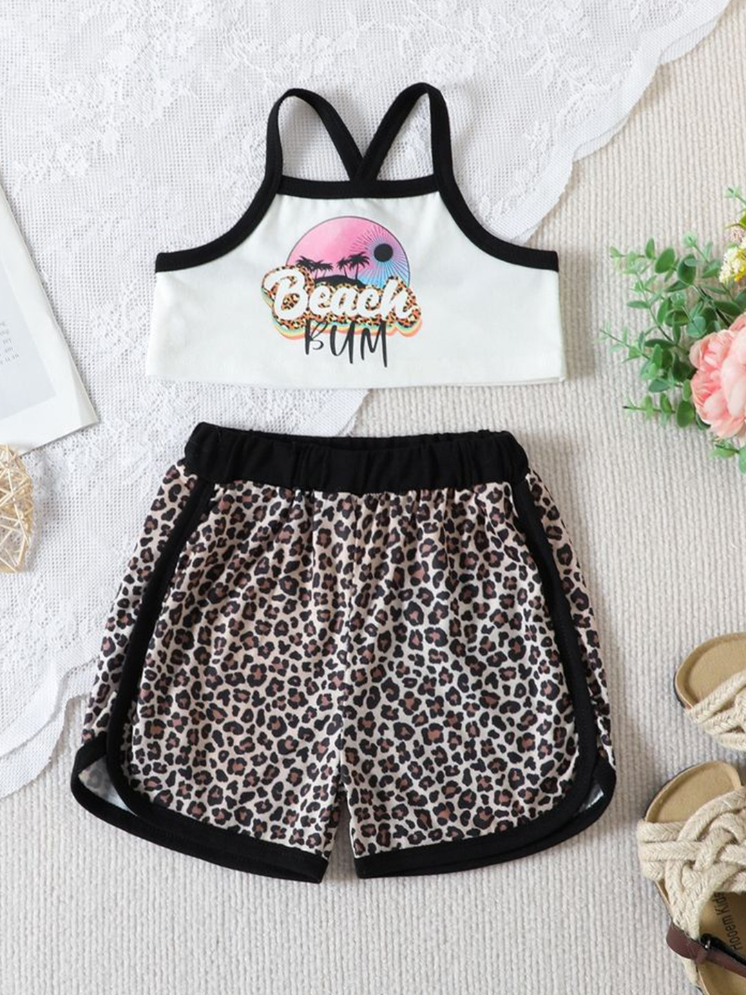 

LULU & SKY Girls Printed Top with Shorts, Black
