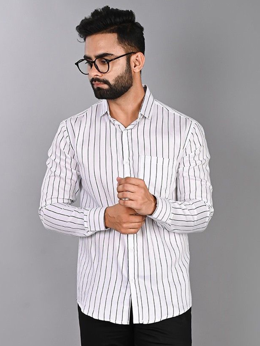 

PulseIQ Men Slim Fit Multi Stripes Opaque Striped Casual Shirt, White