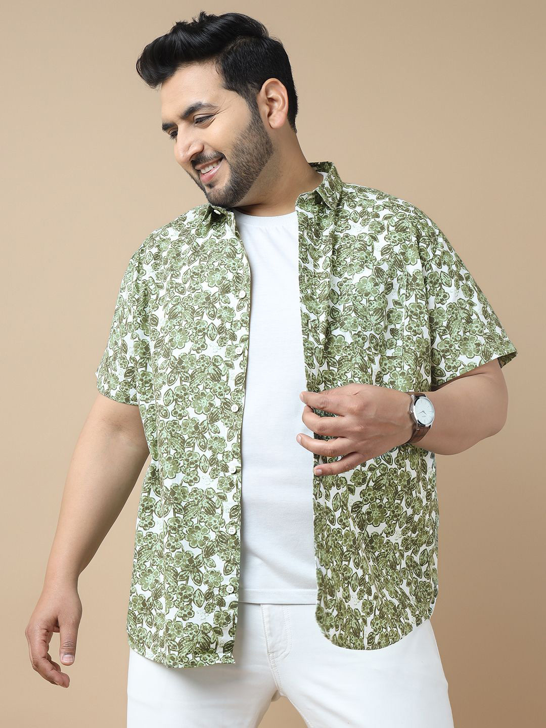 

Sztori Men Standard Slim Fit Floral Opaque Printed Casual Shirt, Green