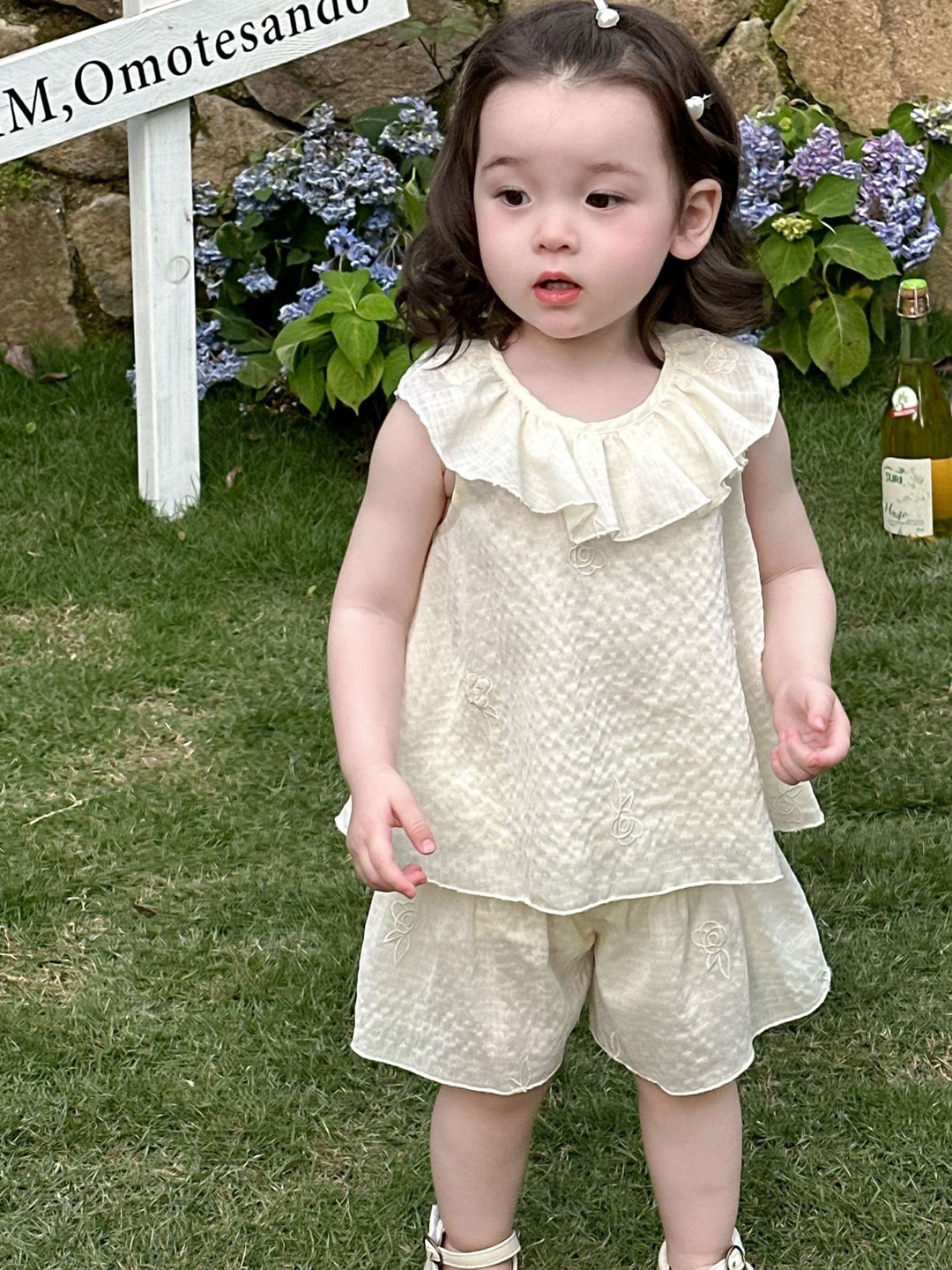 

LULU & SKY Girls Top with Shorts, Beige