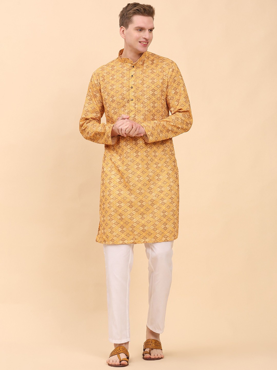 

Pro-Ethic STYLE DEVELOPER Men Printed Mirror Work Jacquard Kurta, Orange