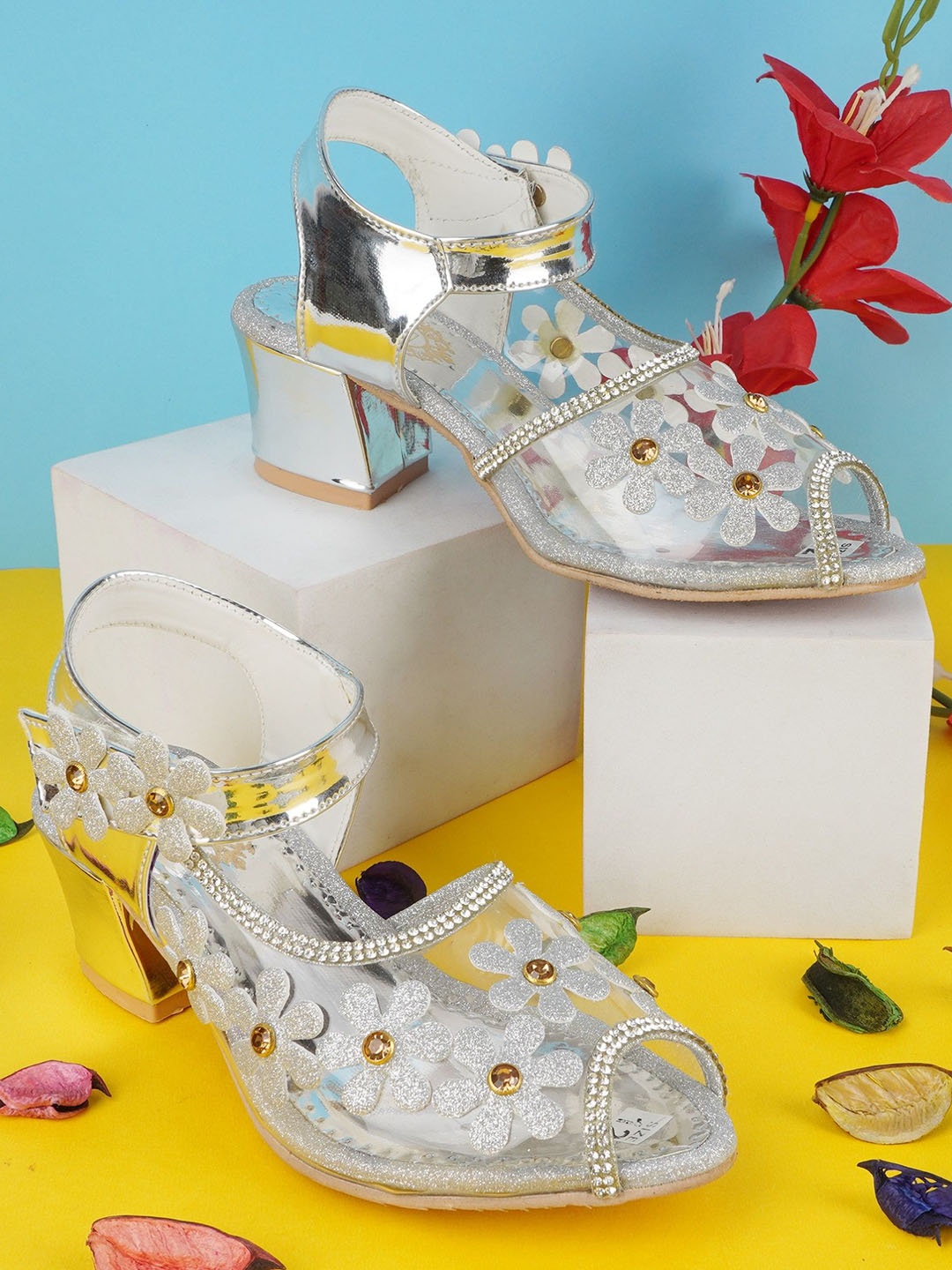 

BAESD Girls Embellished Party Block Mules, Silver