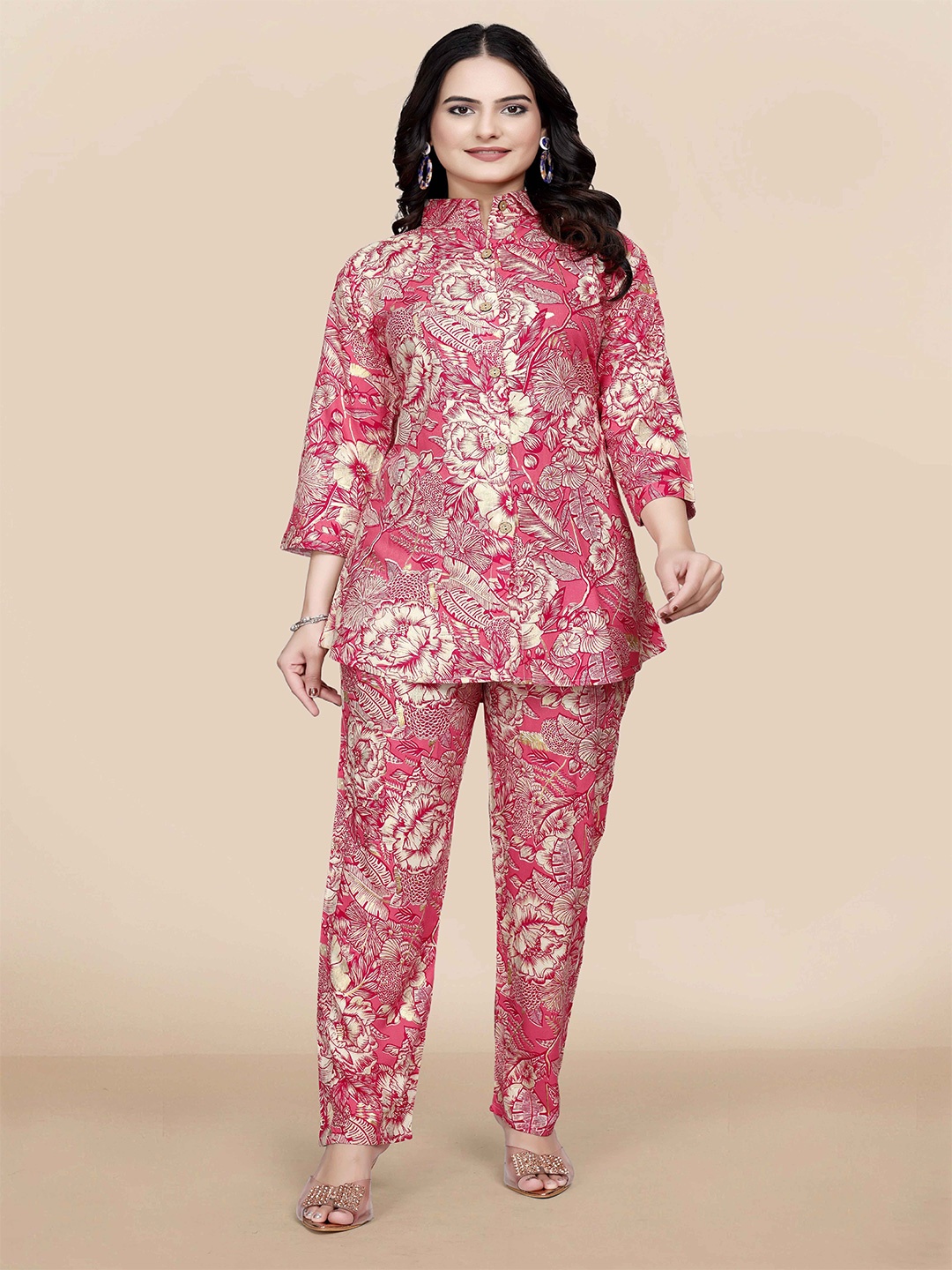 

Hitarth Fashion Printed Shirt With Trouser Co-Ord Set, Peach