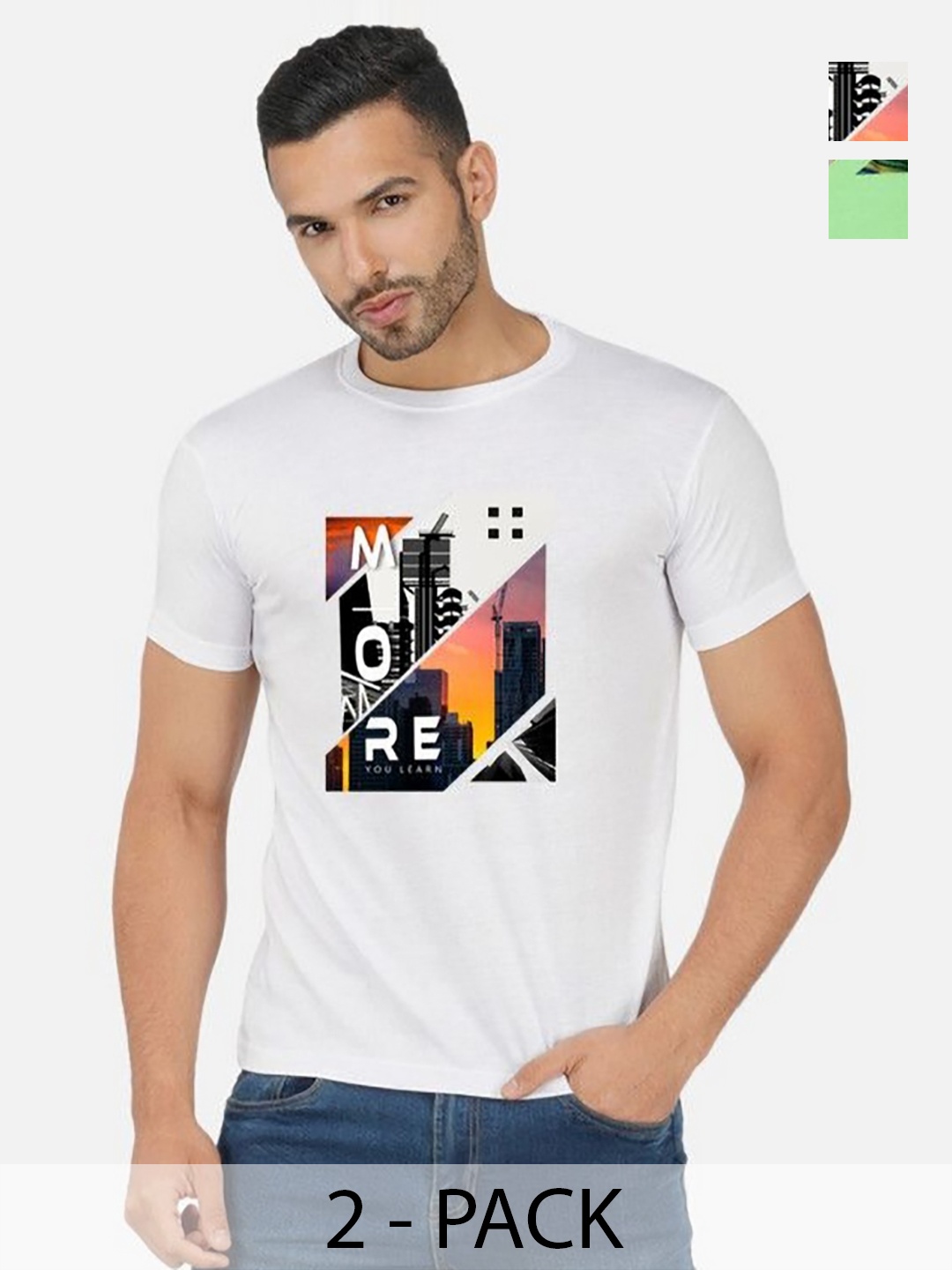

GLOBAL NOMAD Men 2 Printed Bio Finish Applique T-shirt, White