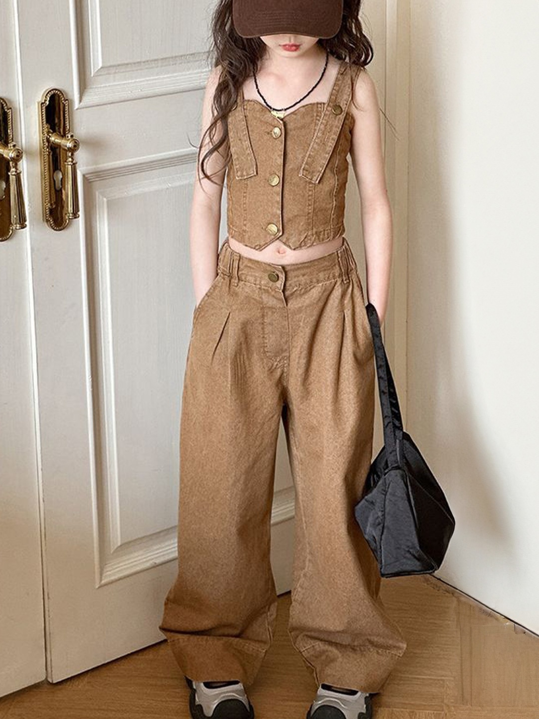 

LULU & SKY Girls Top with Trousers, Brown