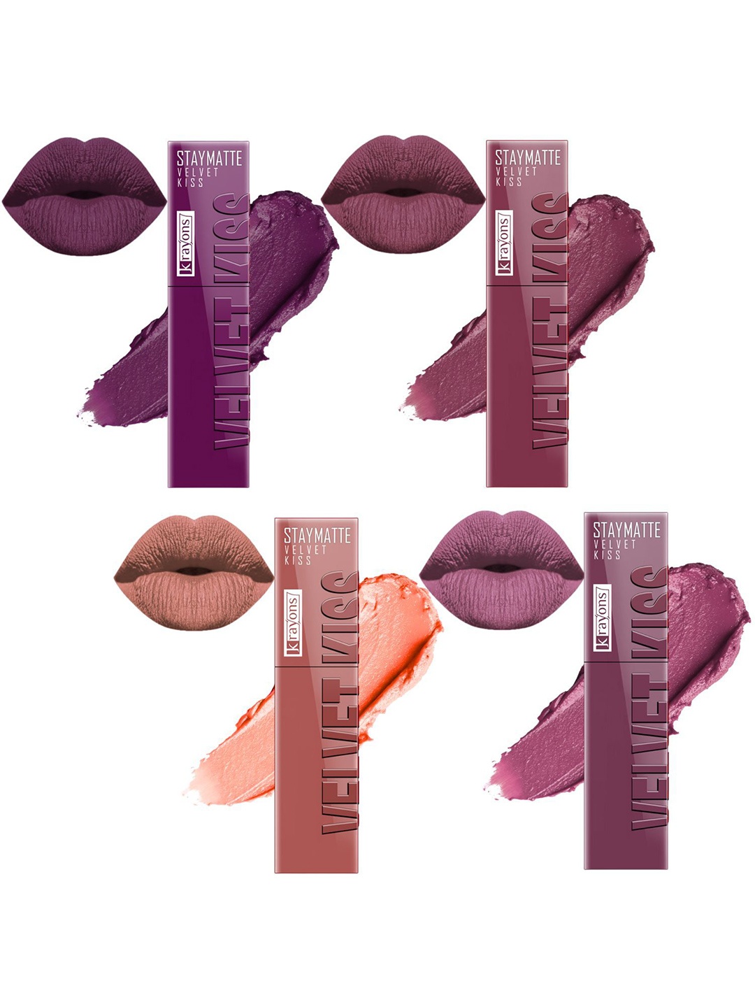 

krayons Velvet Kiss Set Of 4 Liquid Lipstick - 3.5 ml Each Shade 03-04-05-06, Mauve