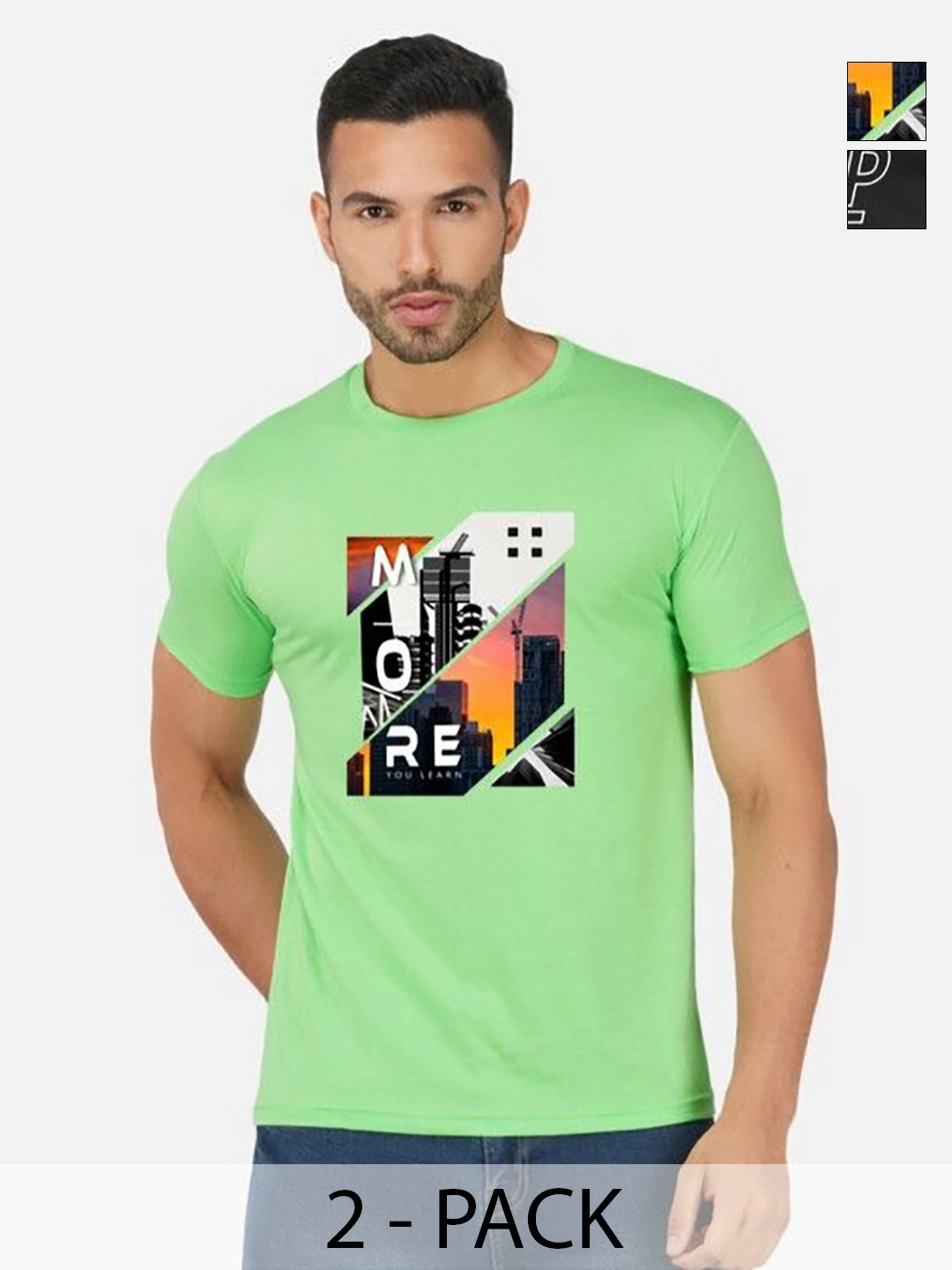 

GLOBAL NOMAD Men 2 Printed Bio Finish Applique T-shirt, Green