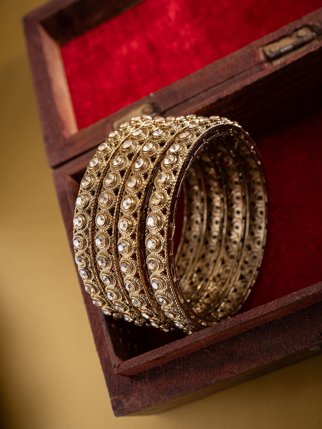 

PANASH Set Of 4 Gold-Plated American Diamond-Studded Bangles