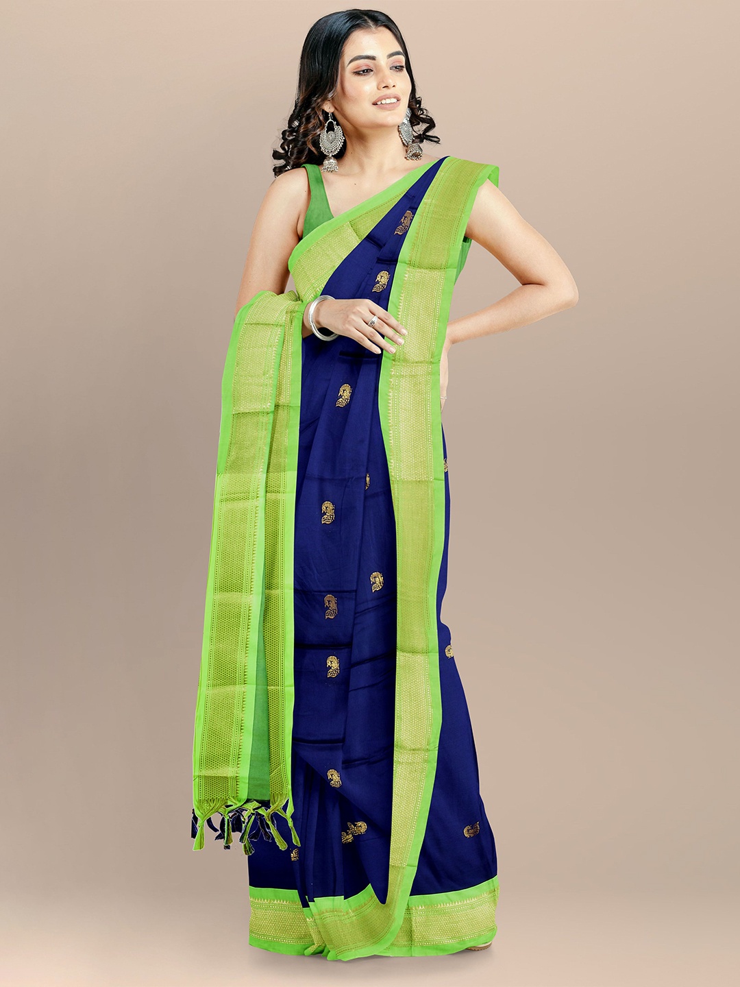 

Dnyanada Woven Design Zari Paithani Saree, Navy blue