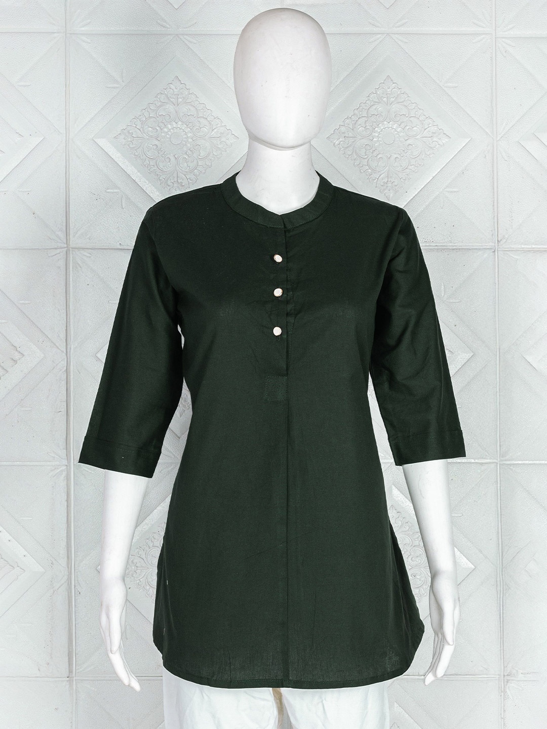 

SWAMI STUDIO Mandarin Collar Indigo Top, Green