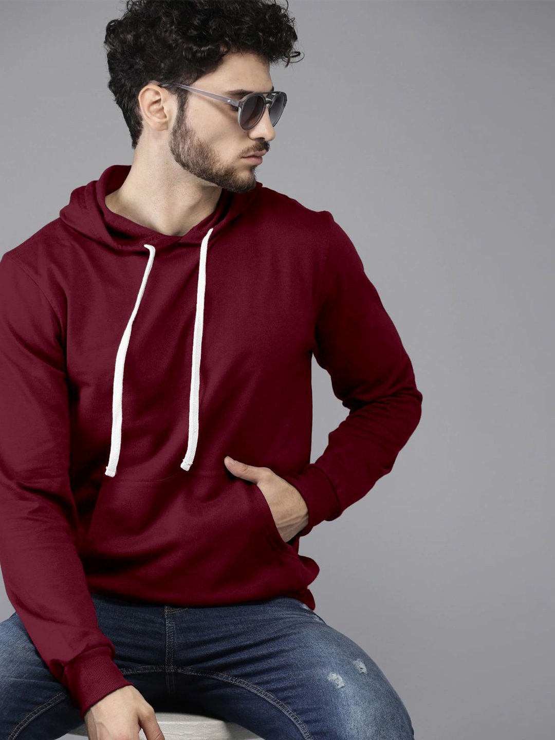 

QOSHA Men Hooded Sweatshirt, Maroon