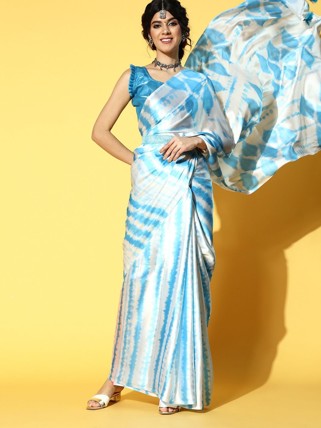 

DIVASTRI Tie and Dye Satin Saree, Blue