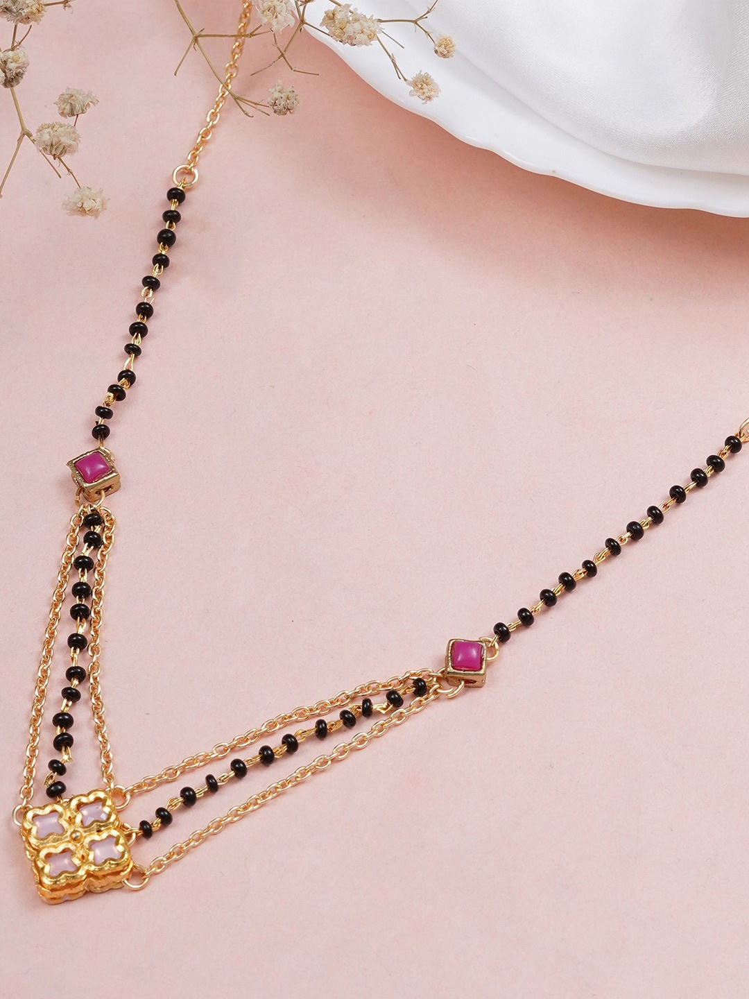 

BeAbhika Gold-Plated Beaded Mangalsutra