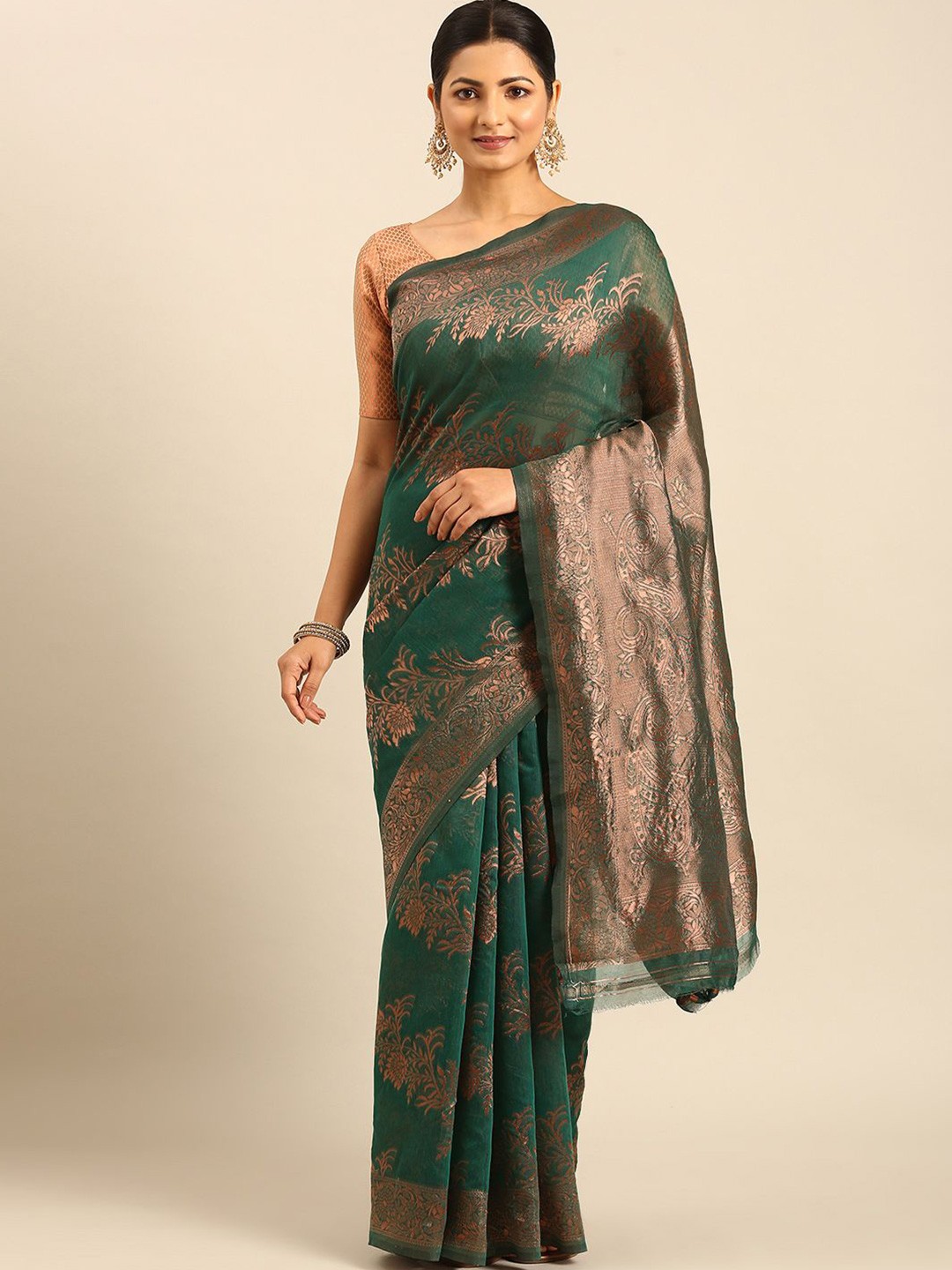 

LeeliPeeri Designer Woven Design Zari Saree, Teal