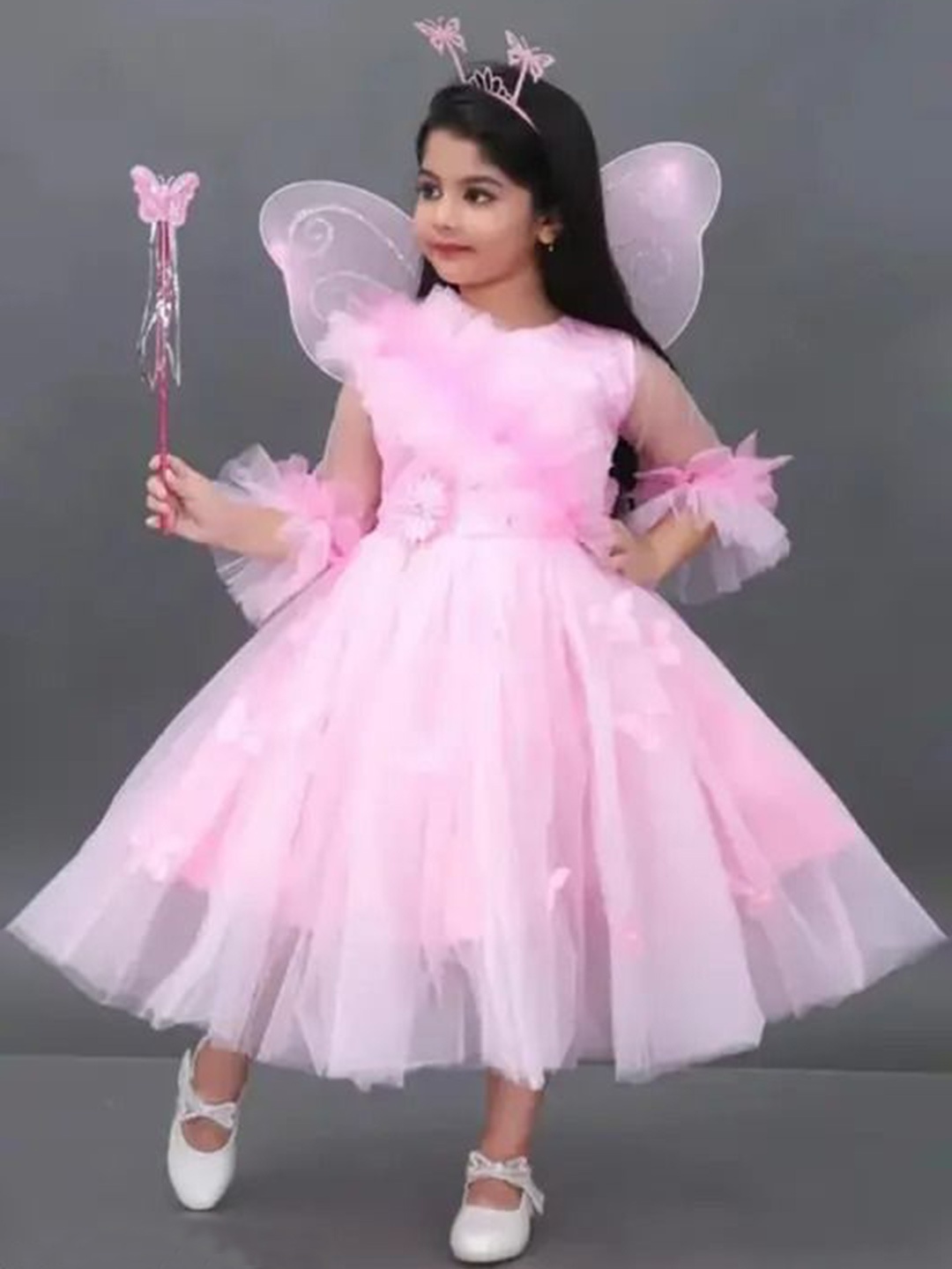 

kids fashion hub Floral Net Fit & Flare Dress, Pink