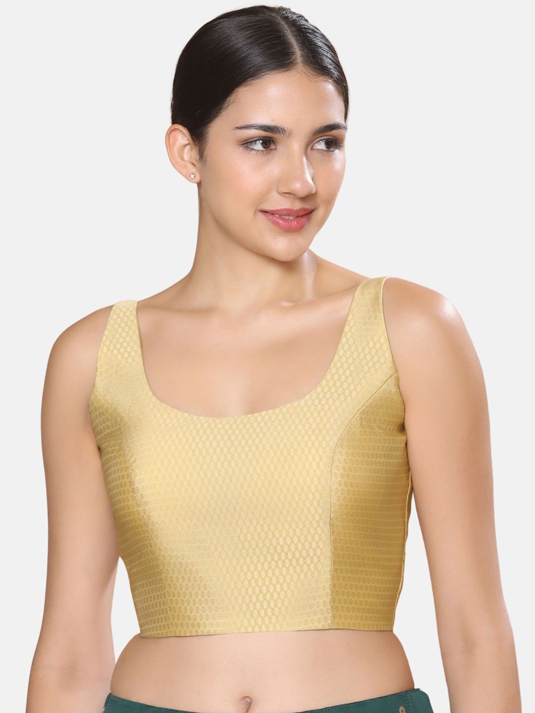 

Studio Shringaar Brocade Sleeveless Padded Saree Blouse, Gold