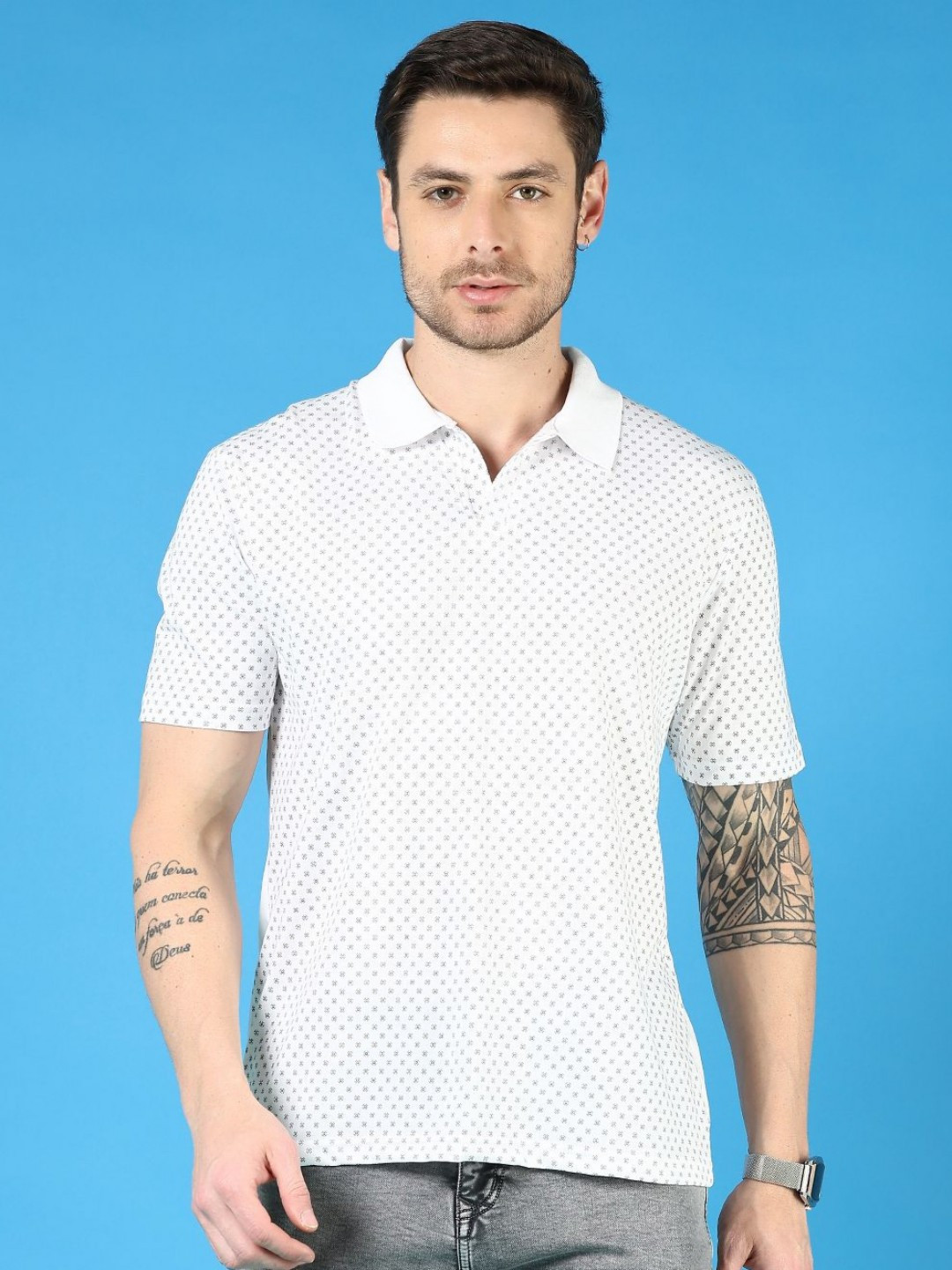 

V-Mart Men Printed Polo Collar Pockets T-shirt, White