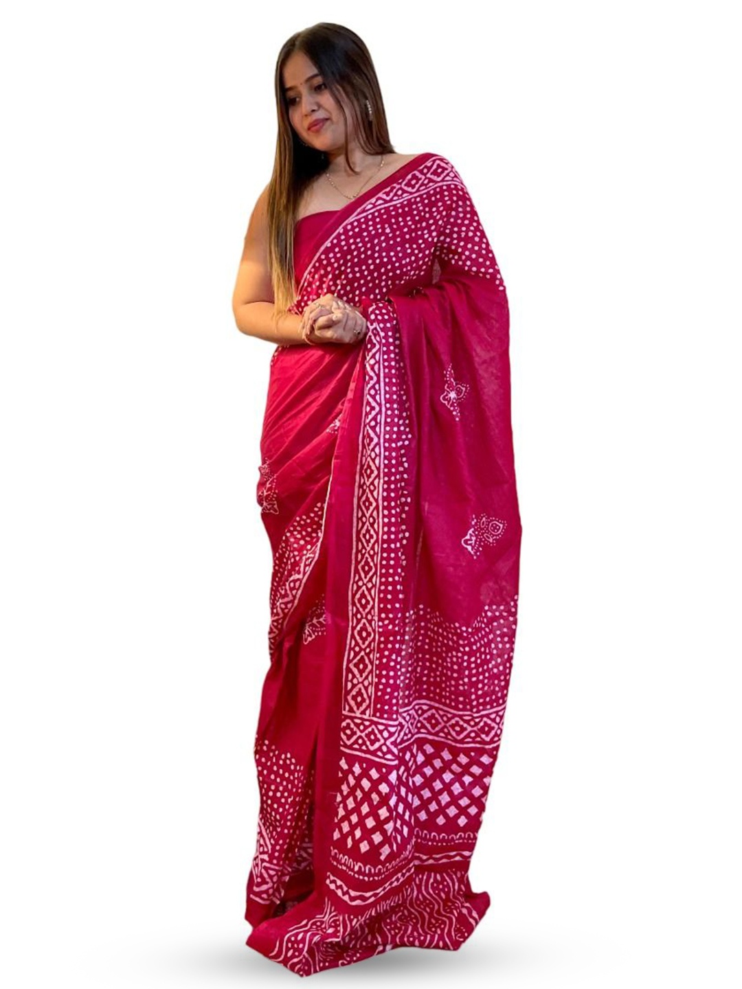 

HMP Fashion Batik Ikat Saree, Pink