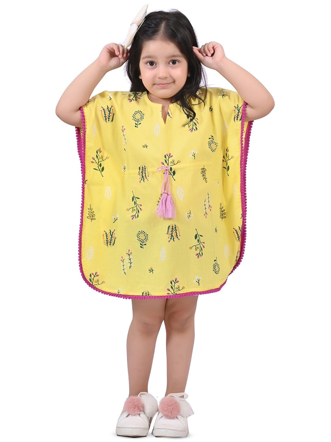 

GIANNA Geometric Print Cotton Kaftan Crop Top, Yellow