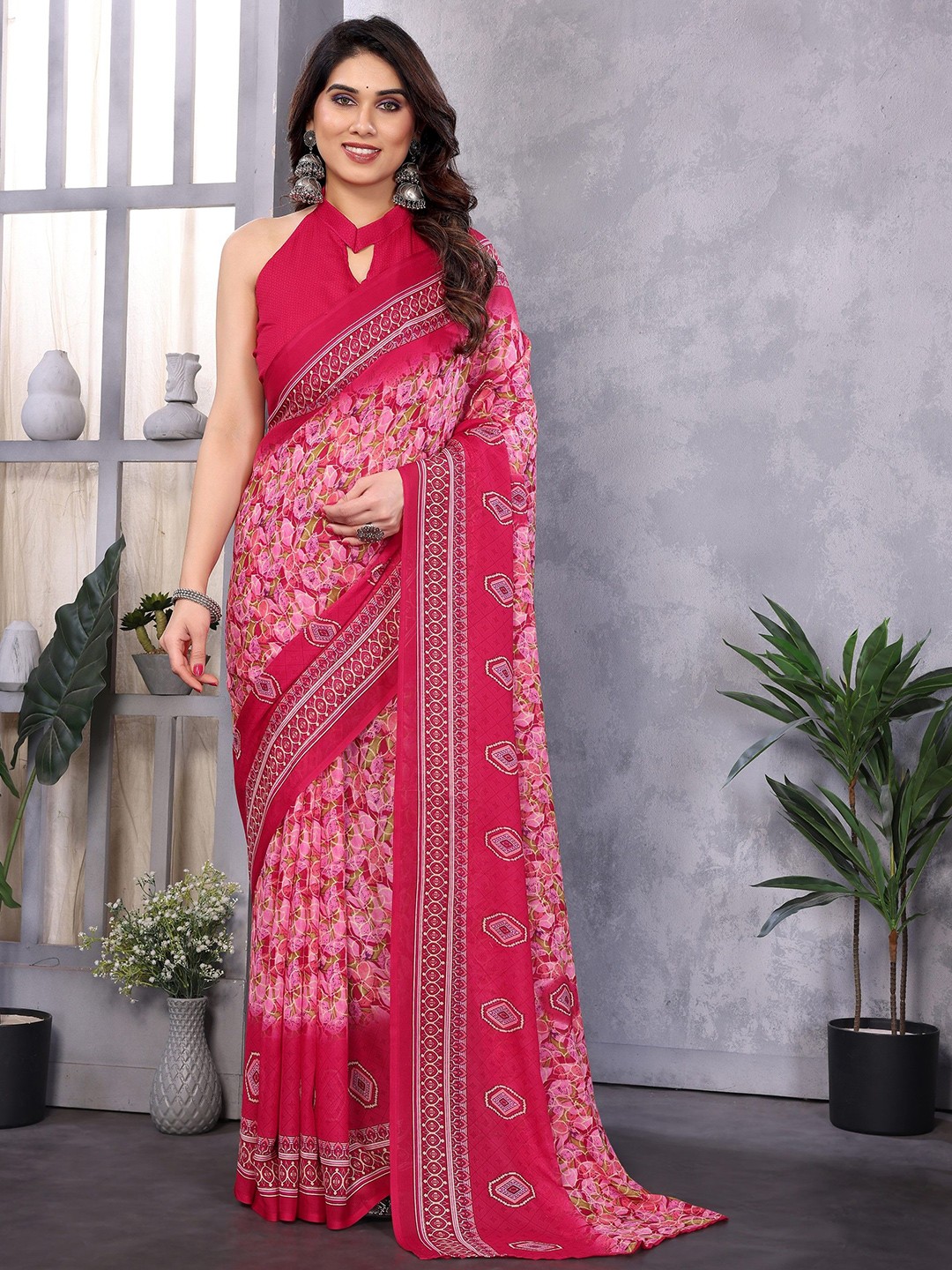 

Moda Rapido Poly Georgette Saree, Pink
